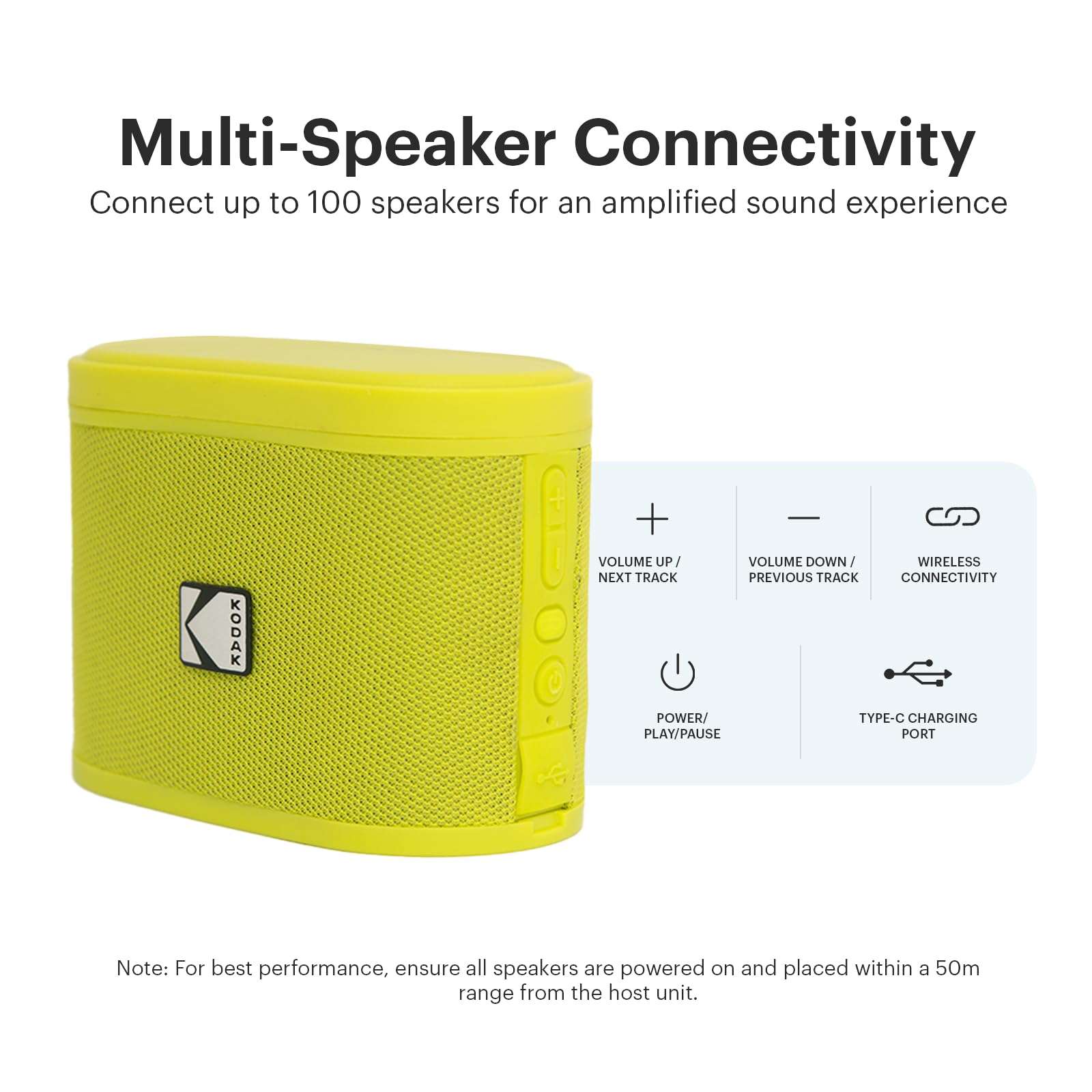 KODAK SOUNDBRIX™ Bluetooth Speaker with HD Sound Portable Wireless IPX4 Water Resistant Upto 5H Playtime V5.4 for Home Party Outdoor Beach Electronic Gadgets Birthday Gift Yellow Stackable Speakers 5