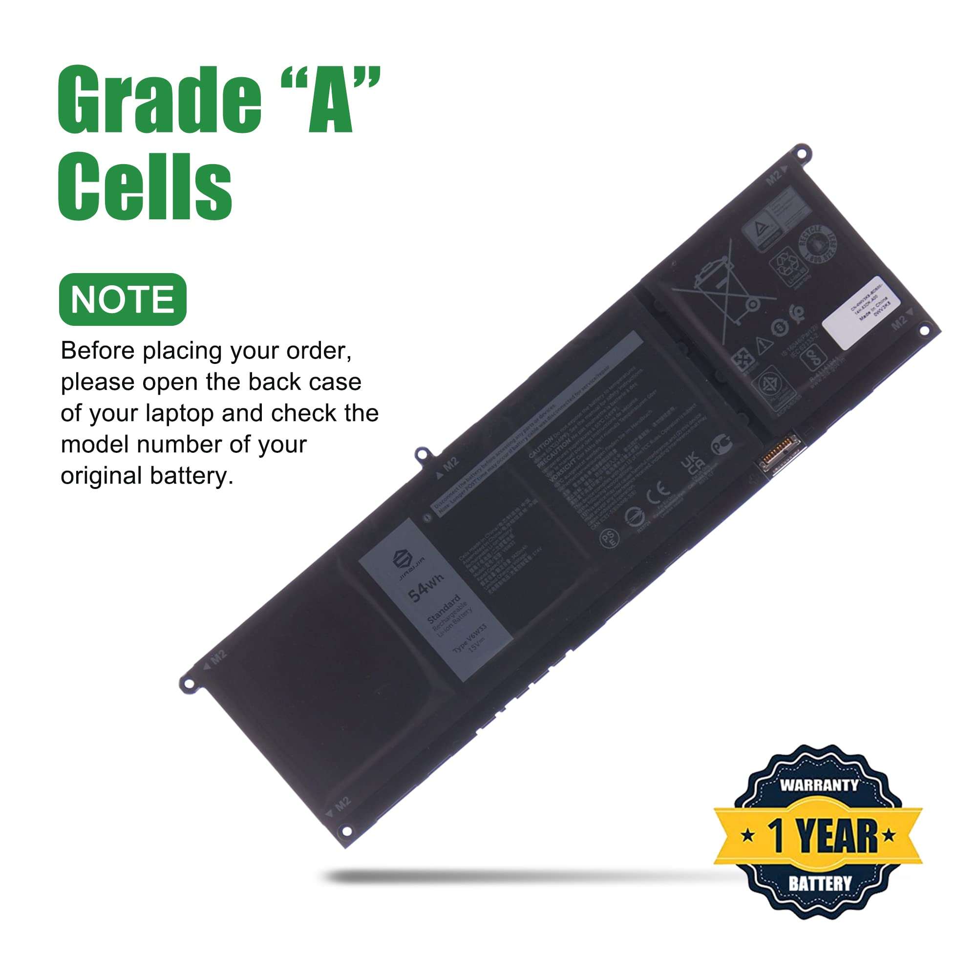 JIAZIJIA V1P4C FMXMT Laptop Battery Replacement for Dell Chromebook 13 3380 Inspiron Chromebook 7486 Series Notebook VIP4C 0FMXMT 7.6V 56Wh 7000mAh 3