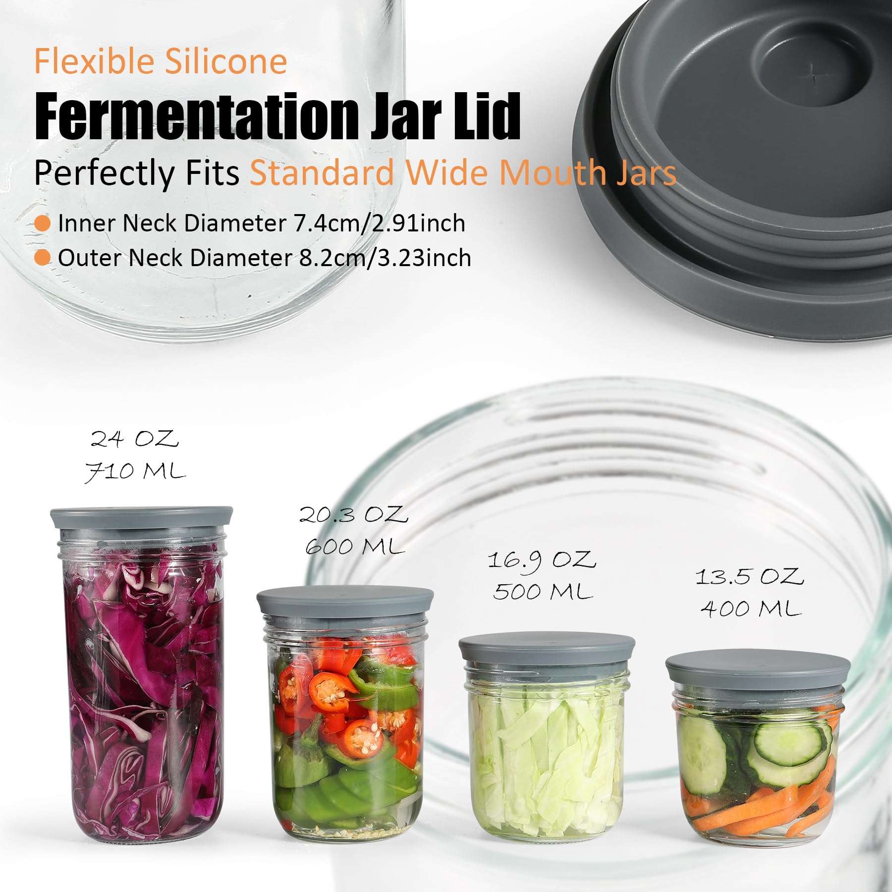 Silicone Fermentation Lids for Wide Mouth Mason Jars, 2-Pack Waterless Silicone Fermentation Air Lock Fermenting Jar Lid for Kimchi, Sauerkraut & Fermented Pickles, Dishwasher Safe & Easy Cleaning 4