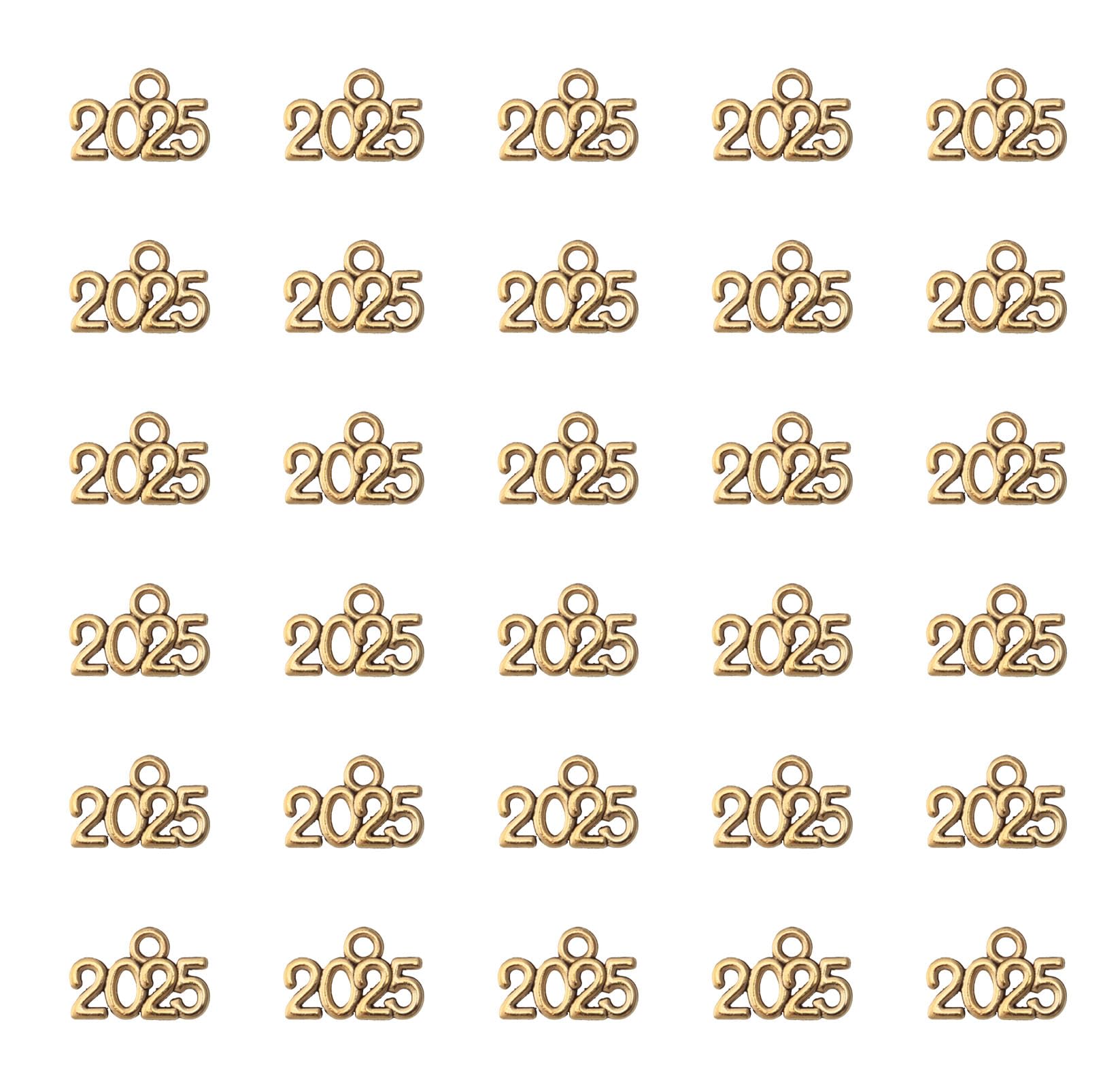 Ruwado 50 Pcs 2025 Year Jewelry Making Kits Metal Small Signet 1.4 x 0.9 cm Cute Kits for Bracelet Necklace Earring Keychain Crafting DIY Graduation Tassel Parties Decoration (Antique Gold)