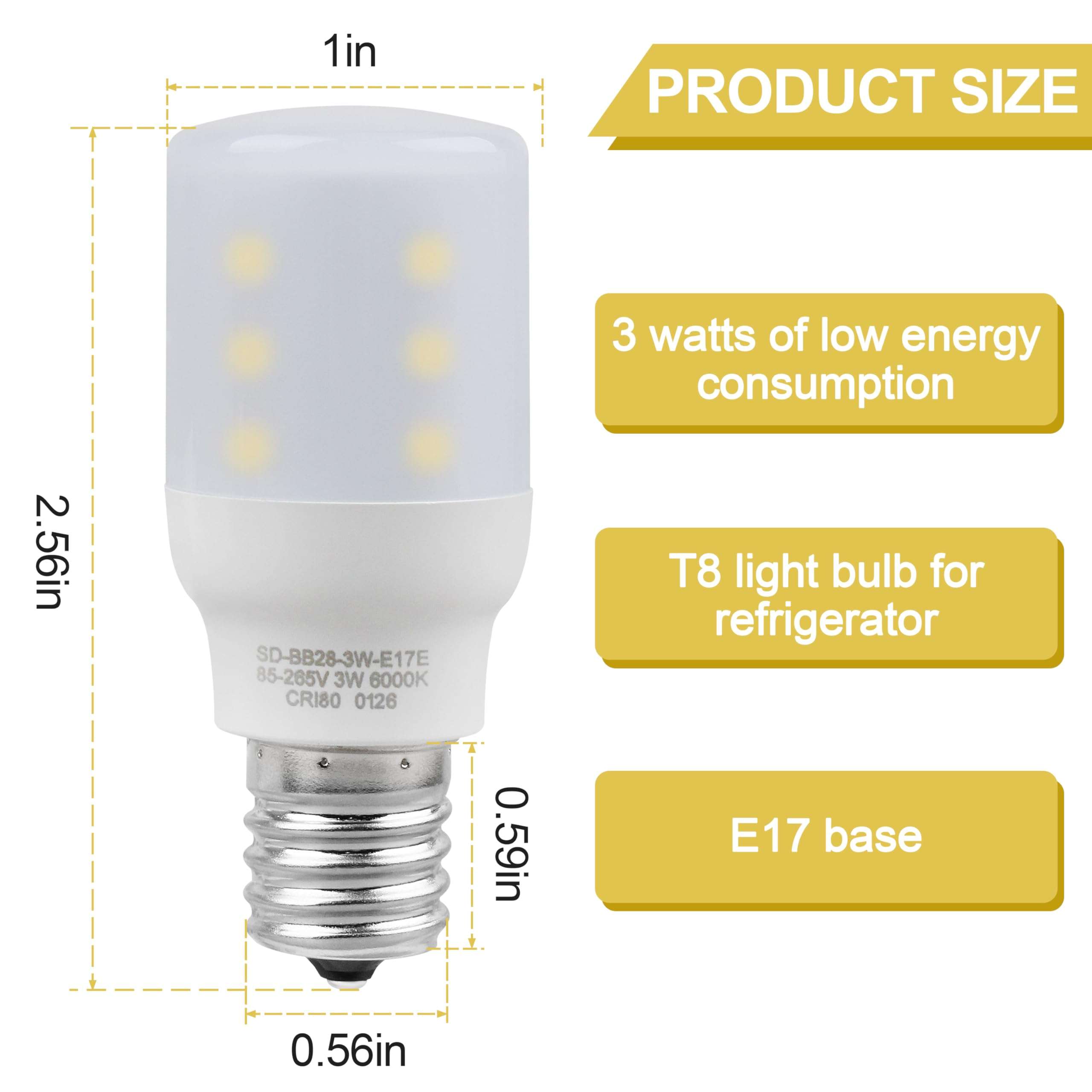 OSENCLO 5304522314 Refrigerator LED Light Bulb 3W E17 Base for Frigidaire AC85-265V Wide Voltage Fridge Light Bulb, 1 Pack 3