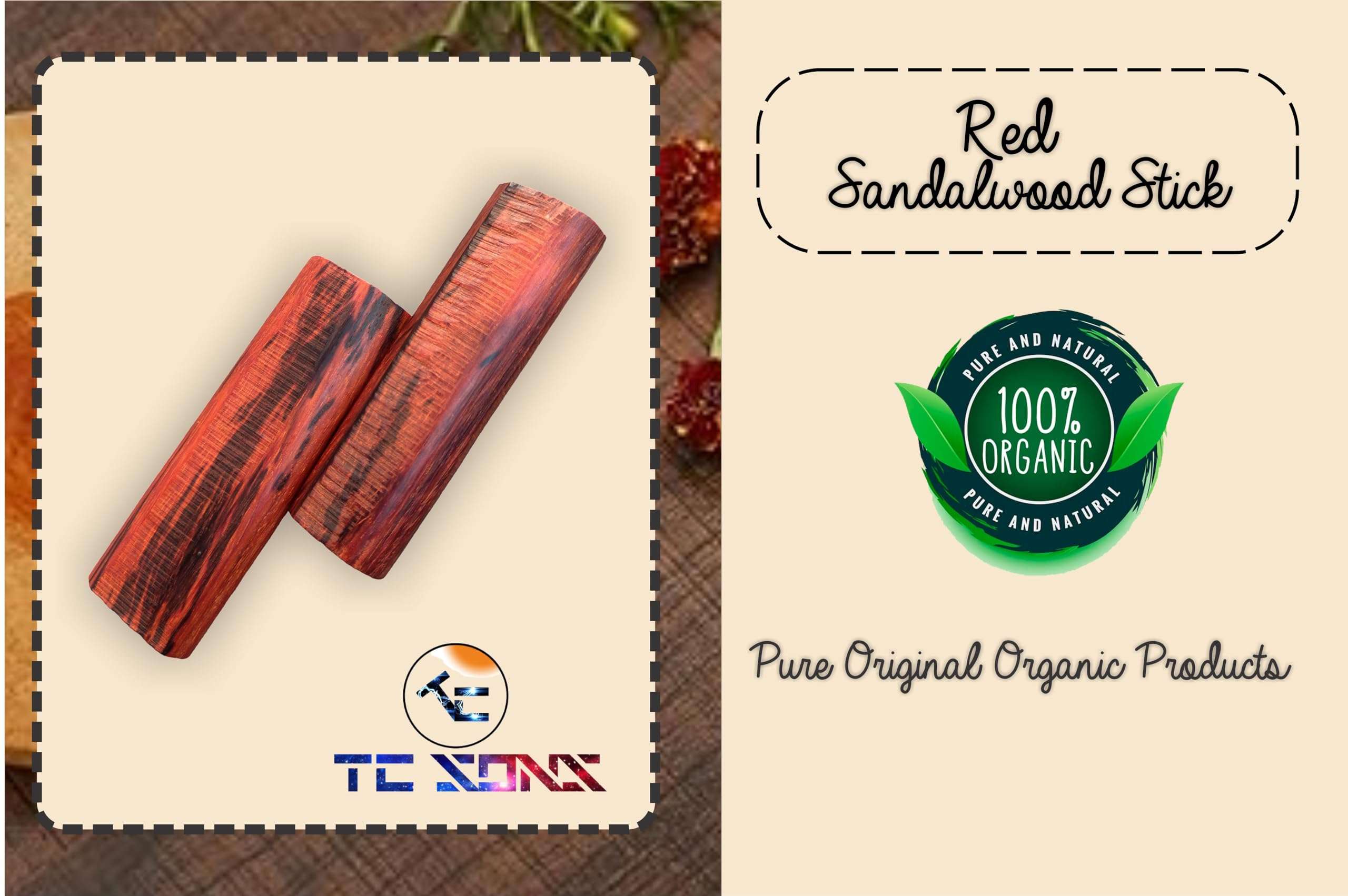 TC SONS Chandan Stick Natural Red Chandan Wood Lakdi for Pooja Tilk Havan & Beauty 140-150 Grams 3