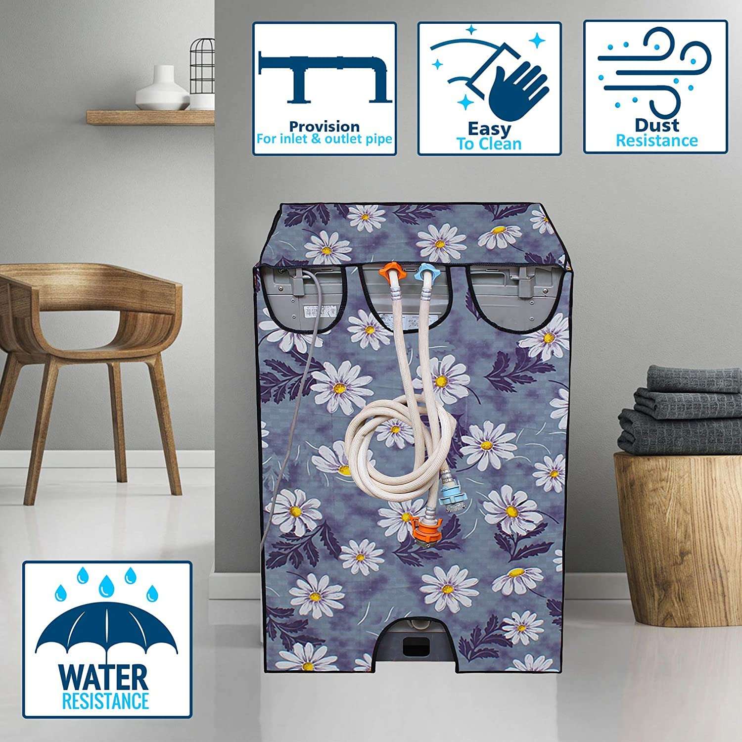 Wings Star Polyester Lg Top Load Washing Machine Cover For 6Kg,6.2Kg,6.5Kg,7Kg (58 X 58 X 88 Cm)|Waterproof&Dust-Proof Top Loading Fully Automatic Washing Machine Cover For Lg,Kum10 Floral Pattern 3