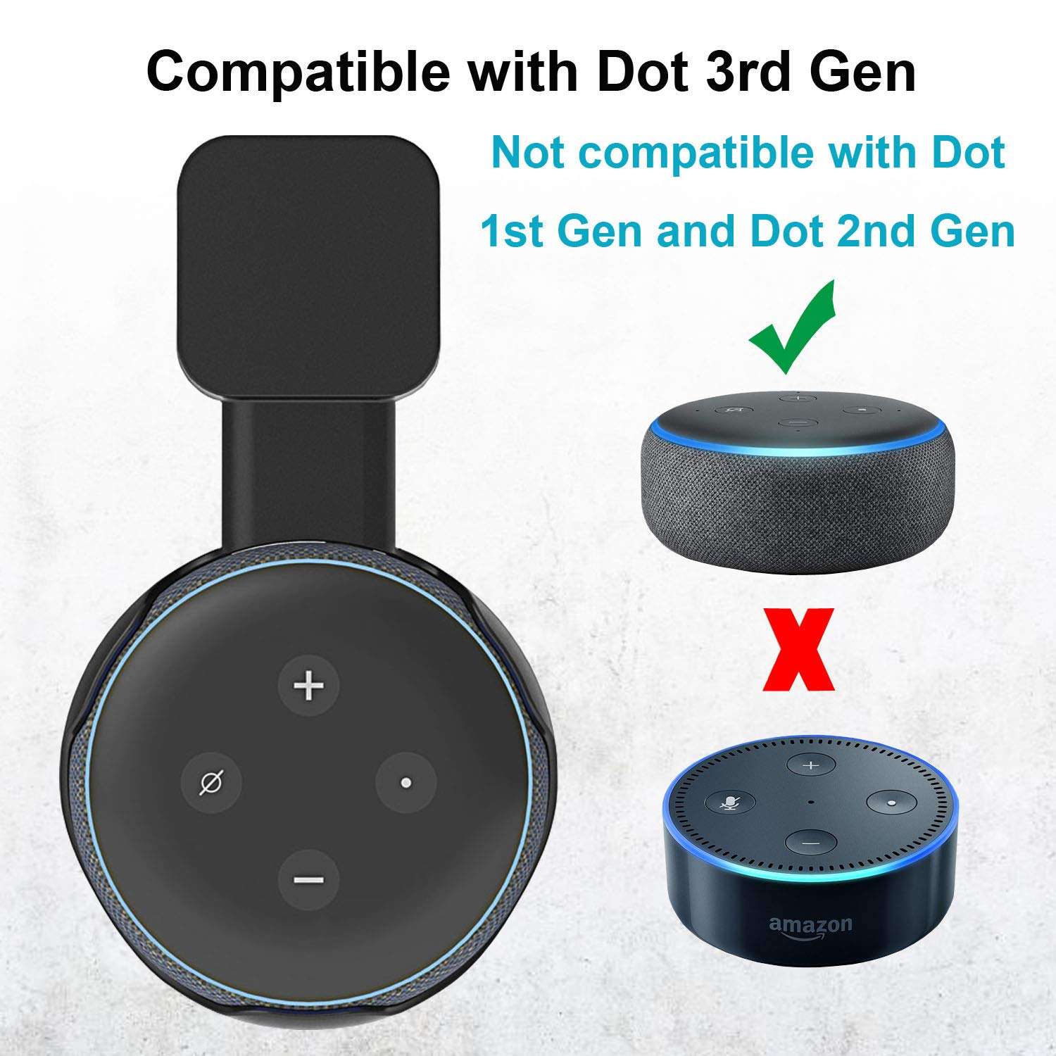 MTSmart Outlet Wall Mount Holder Stand for (3rd Gen) Smart Home Speaker, Clever Hide Both Adapter and Wires, Screwless, Space Save Accessories Hanger Bracket Case (Black, 1) 3