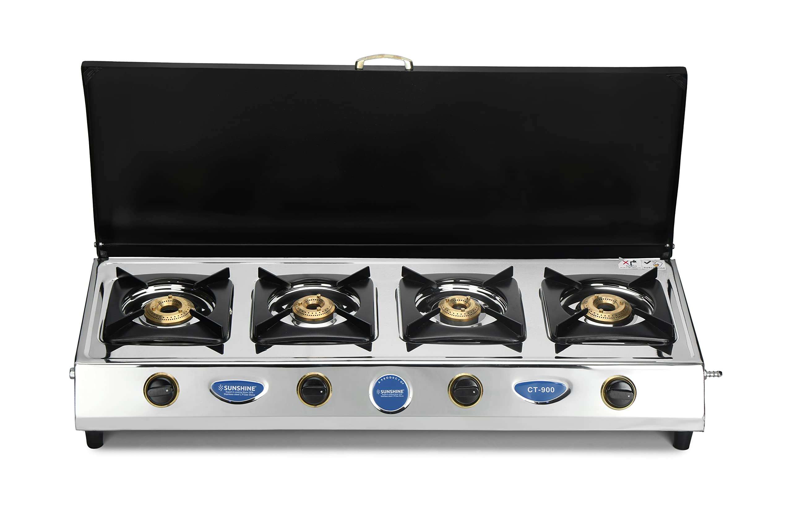 Sunshine CT900 4 Burner Gas Stoves Manual Ignition (Stainless Steel body, ISI Certified Approved ) Silver material cooktop (With Cover) 3