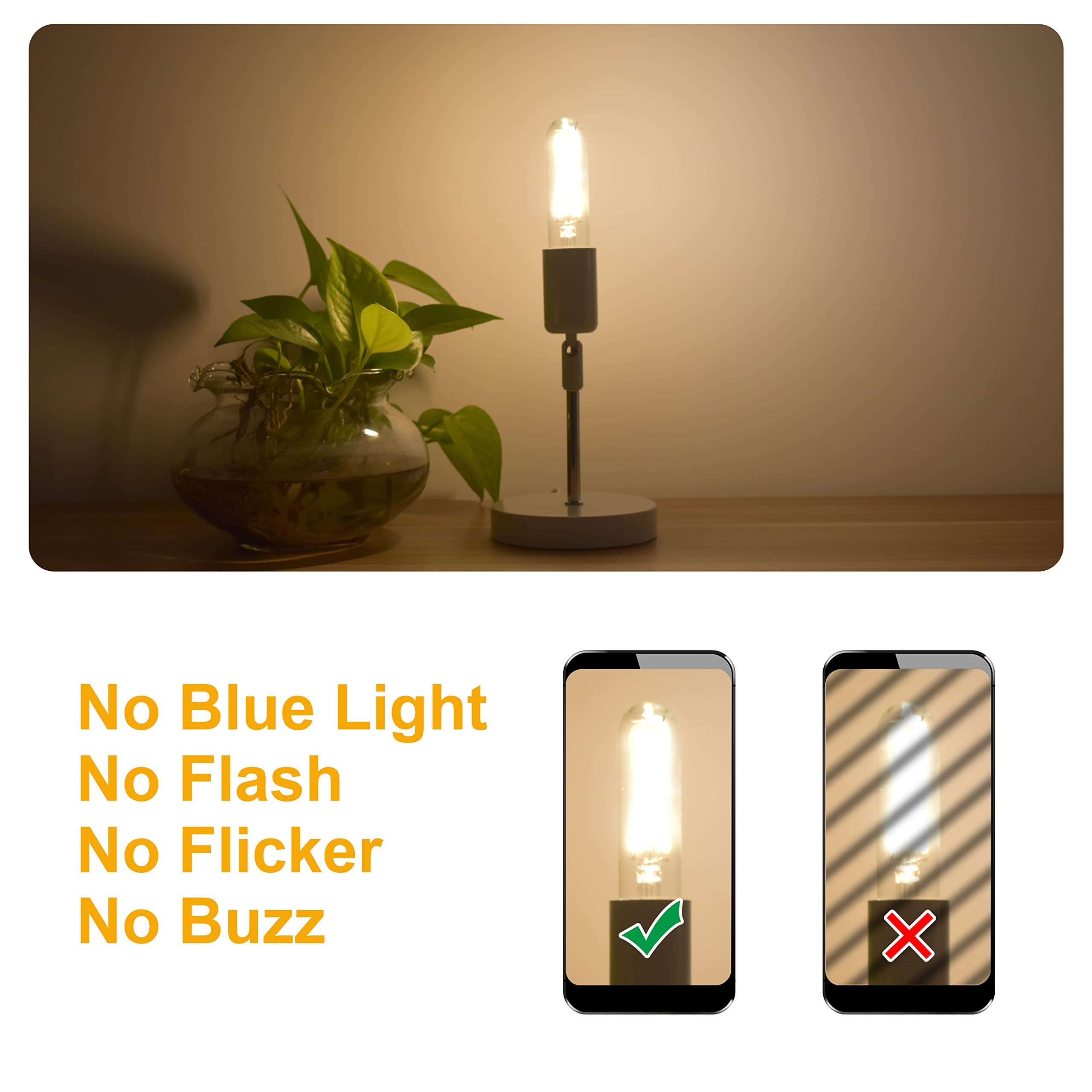 T10 Led Bulbs, 2W Dimmable Tubular Led Bulb,25 Watt Equivalent Edison Style Vintage LED Filament Light Bulb, E26 Long Tube Lamp, 2700K Woft Warm White, 6 Pack 5