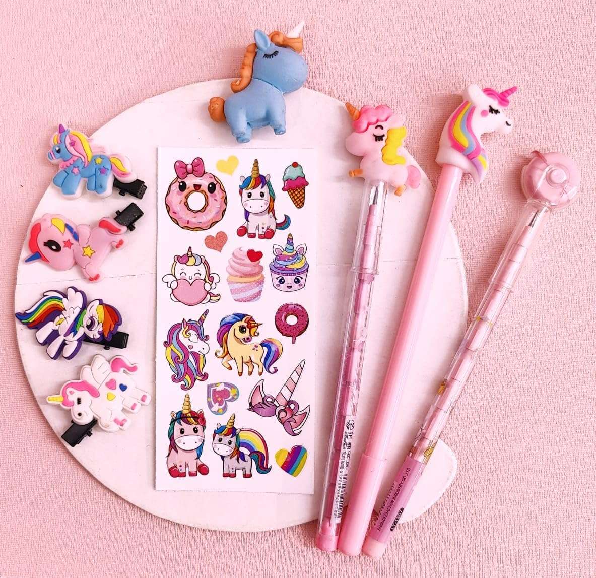 TERA 13 Unicorn Stationery Pouch Combo for Girls, Unicorn Pencil Pouch for Kids, Pen Pencil Eraser Kit for Girls Return Gifts for Girls Unicorn Birthday Gifts Stationery Set (Pack of 7 Items) 4