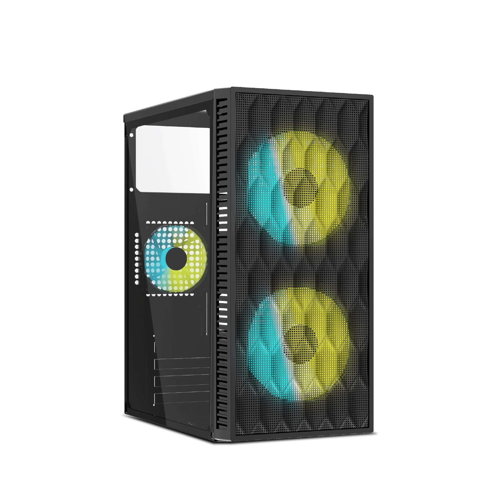 Intex Bolt Computer Gaming Cabinet | Micro-ATX, Mini-ITX | 12cm LED Fans | Mesh Front Panel | Compact PC Case | Smooth Airflow | Acrylic Side Panel | 4 PCI Slots | 260mm VGA Support 1