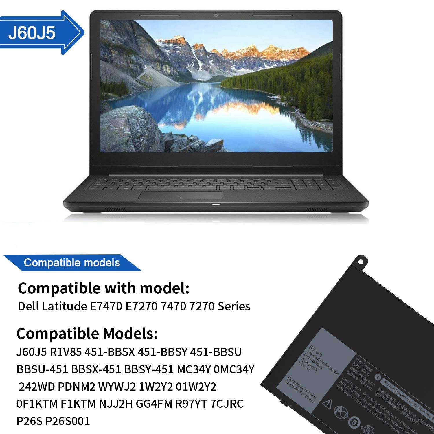 CREATESTAR J60J5 Laptop Battery for Dell Latitude E7270 E7470 Series Notebook MC34Y 0MC34Y R1V85 451-BBSX 451-BBSY 451-BBSU 242WD PDNM2. 7080mAh 3