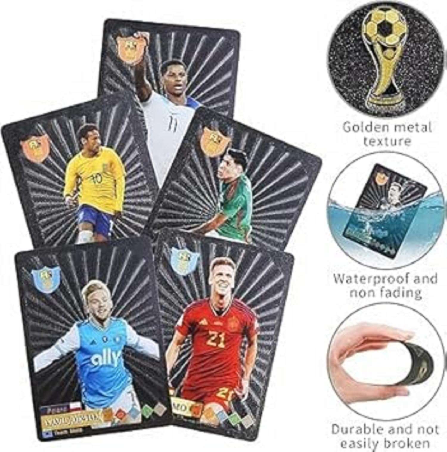 SHOPISTRY - Black World Football Stars Trading Cards, 55-Pack, Waterproof Black Cards with Golden Metal Texture, International Soccer Players Collection 3