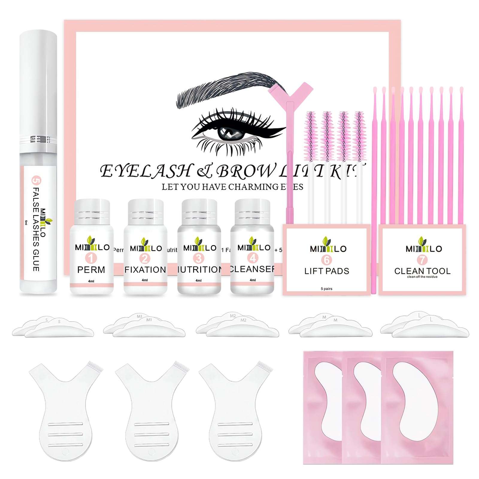 TULIYET Lash Lift Kit, Professional Eyelash Curling Lash Extension Set, Lash Extensions, Brow Lamination Kit, Long Lasting 6-8Weeks - Pink