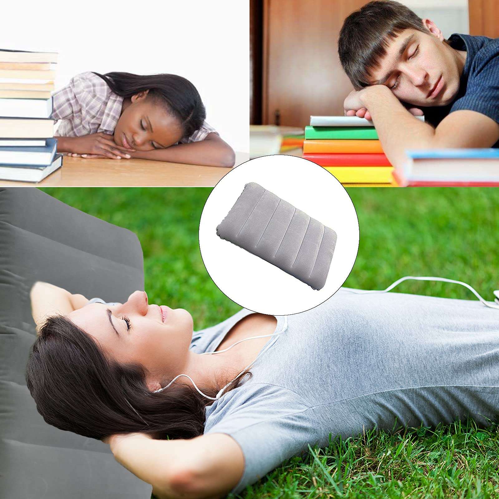 2 Pack Ultralight Inflatable Camping Pillow Beach Pillow Squared Flocked Fabric Air Pillow for Camping,Hiking,Traveling,Napping,Desk Rest,Office,Neck Lumbar Support (Grey) 5