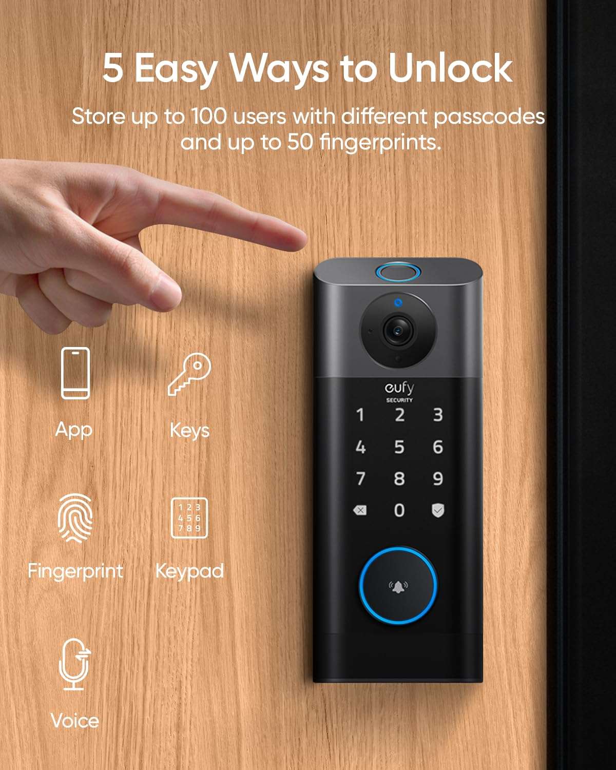 eufy Video Smart Lock S330, 3-in-1 Camera+Doorbell+Fingerprint Keyless Entry Door Lock, Smart Wi-Fi Deadbolt for Front Door, App Remote Control, No Monthly Fee, SD Card Required, Chime Included 3