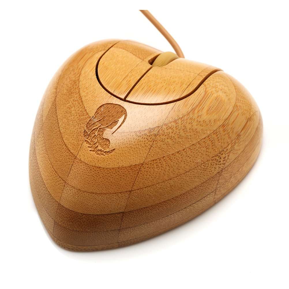 Sengu Heart Bamboo Corded Mouse, USB Wired Optical Mouse for Laptop, Computer (Virgo) 1