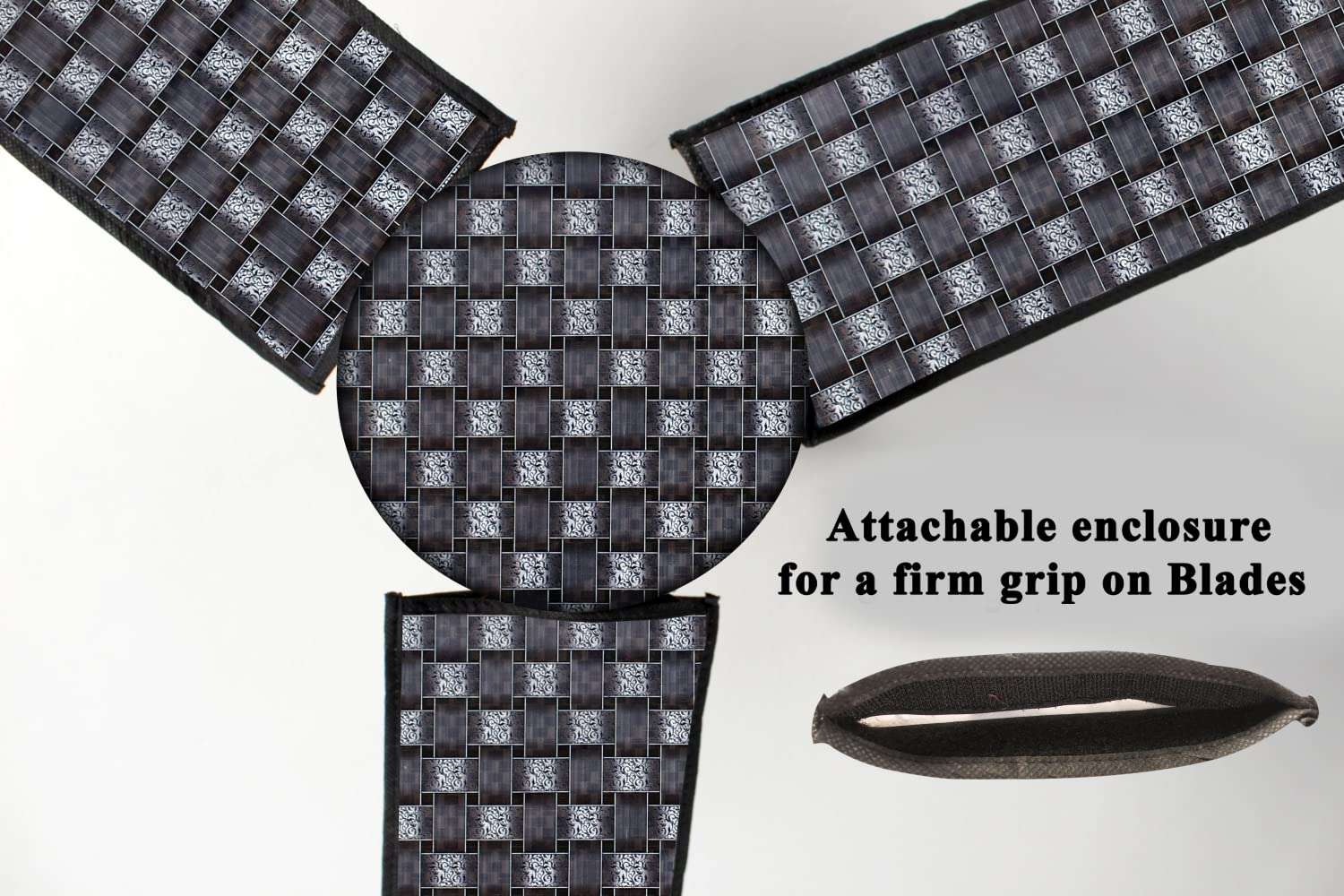 The Furnishing Tree Waterproof & Dustproof Three Blade Ceiling Fan Cover with Attachable End Enclosure Set of 5 Fan Covers Basketweave Grey 3