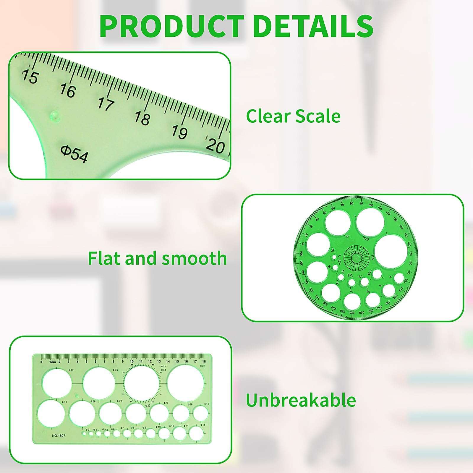 5 Pieces Circle Template - Plastic Circle and Oval Measuring Templates Circle Guide Stencil Geometry Rulers Geometric Drawings Templates for Office School Building Formwork Drawings Template 3