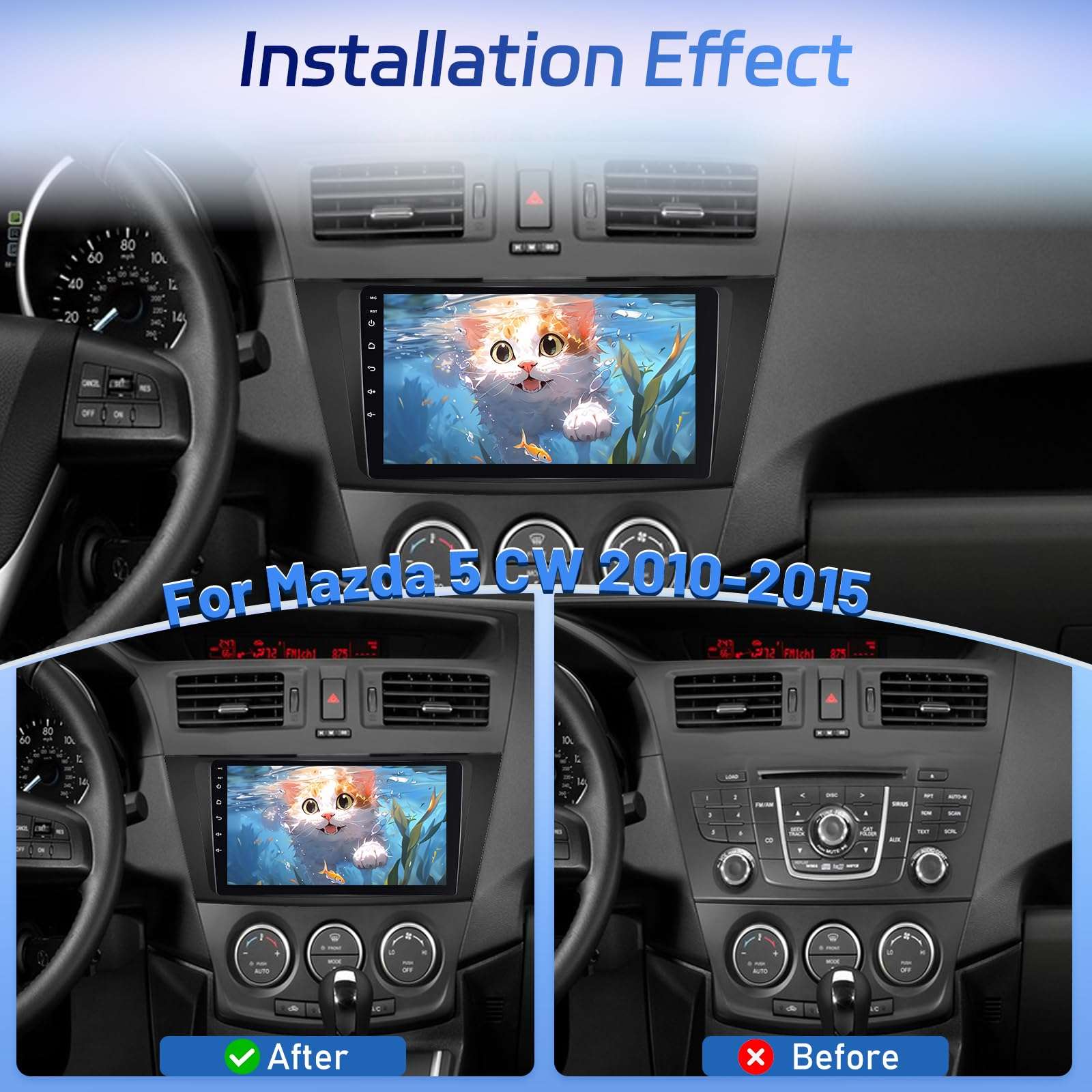 [Qualcomm 8 Core 4+64G] Android 15 Car Radio for Mazda 5 CW 2010-2015 with Wireless Carplay and Android Auto - 9 Inch 1280 * 720 IPS Touchscreen Car Stereo - DSP/GPS/WiFi/SWC + AHD Backup Camera 3