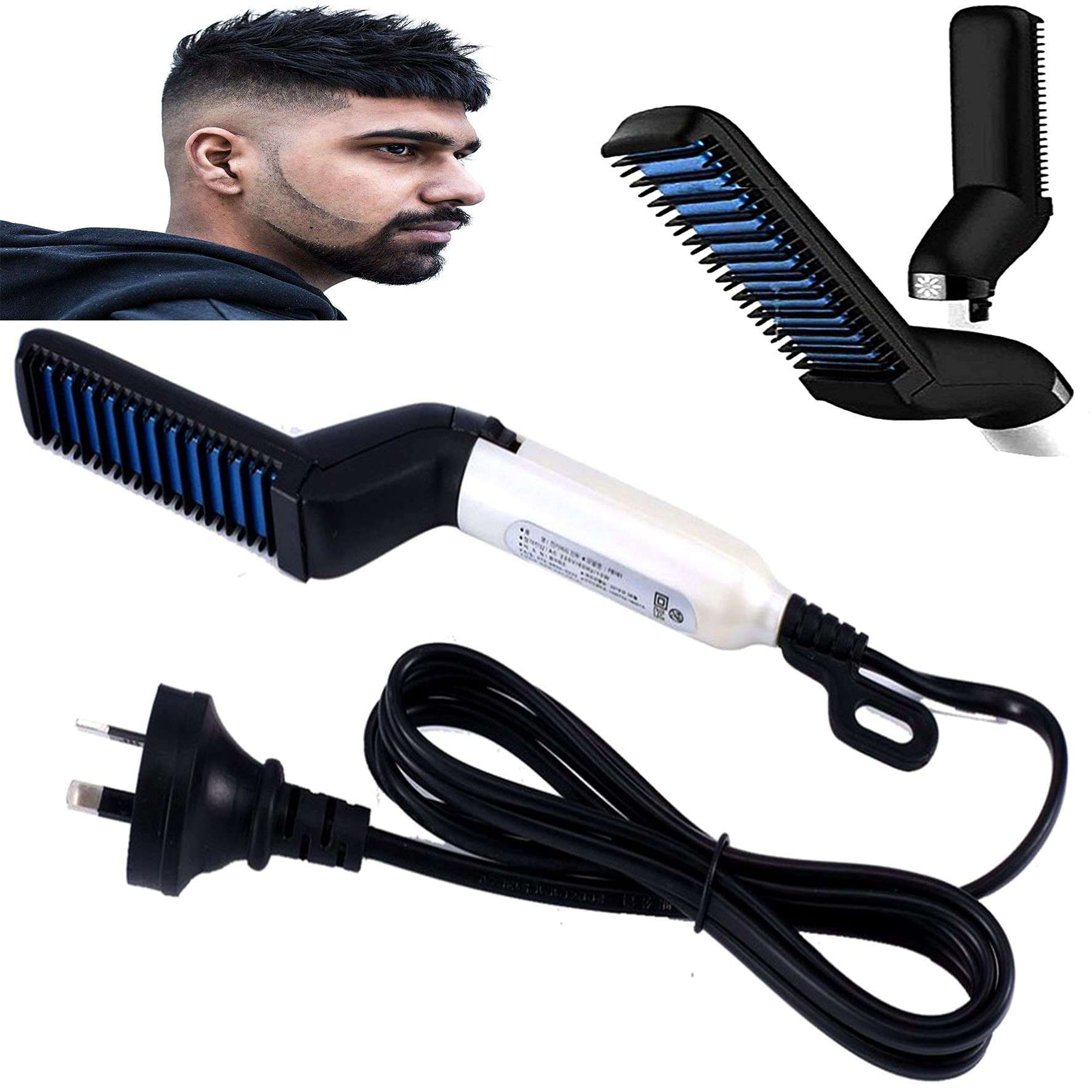 Curly Hair Straightening Comb Curler, Beard Straightener Multifunctional Hair Styler for Men Electric Beard Straightener Massage Hair Comb Beard Comb 1