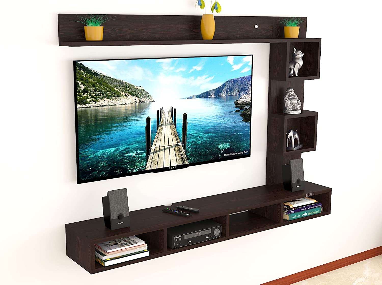 ERAWUD Maria Wall Mount TV Entertainment Unit/with Set Top Box Stand and Wall Shelf Display Rack Two Box for Living Room Wenge (Ideal for up to 55") Screen 3