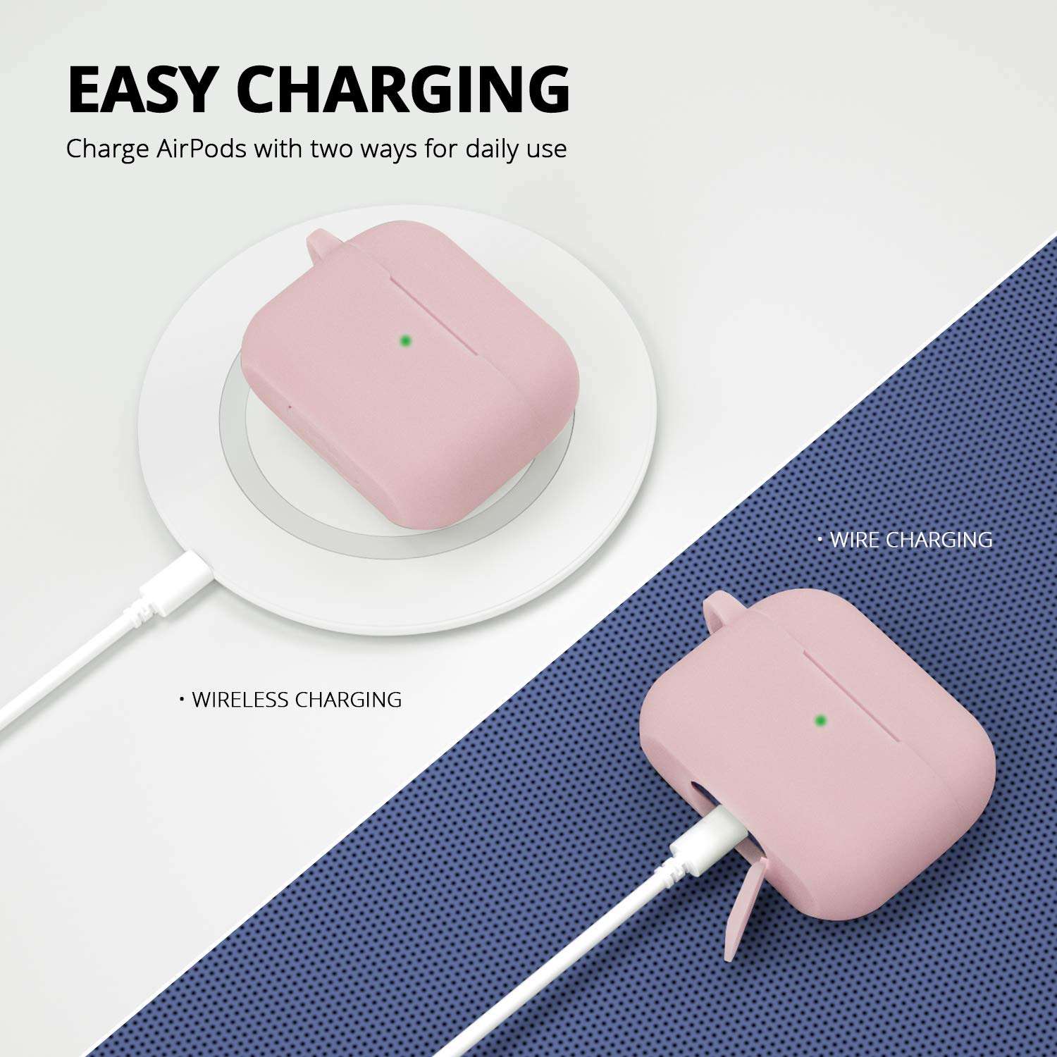 Case for Airpods Pro Case, BLUEWIND Airpod Pro Case Cover for Air pods Charging Case, Cute Silicone Protective Case for AirPods Compatible with Airpod 3 Accessories Keychain (Pink) 3