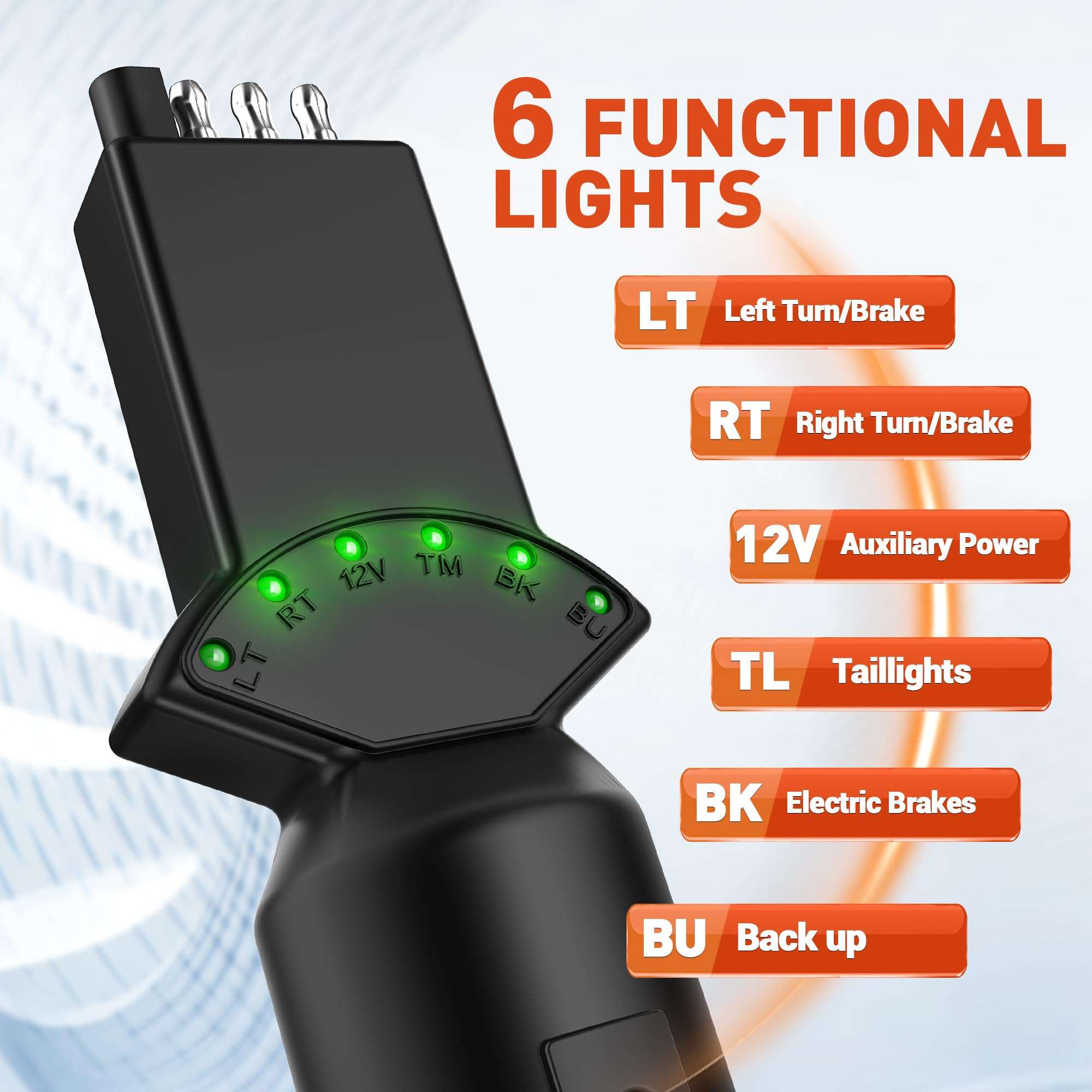 SnowyFox 7 Way Blade & 4 Pin Trailer Light Circuit Tester with LED Indicators 6 Function Light Tester for RV Boat Truck Trailer Socket Tester, 7 to 4 Pin Trailer Tester Adapter 2-in-1 Design 3