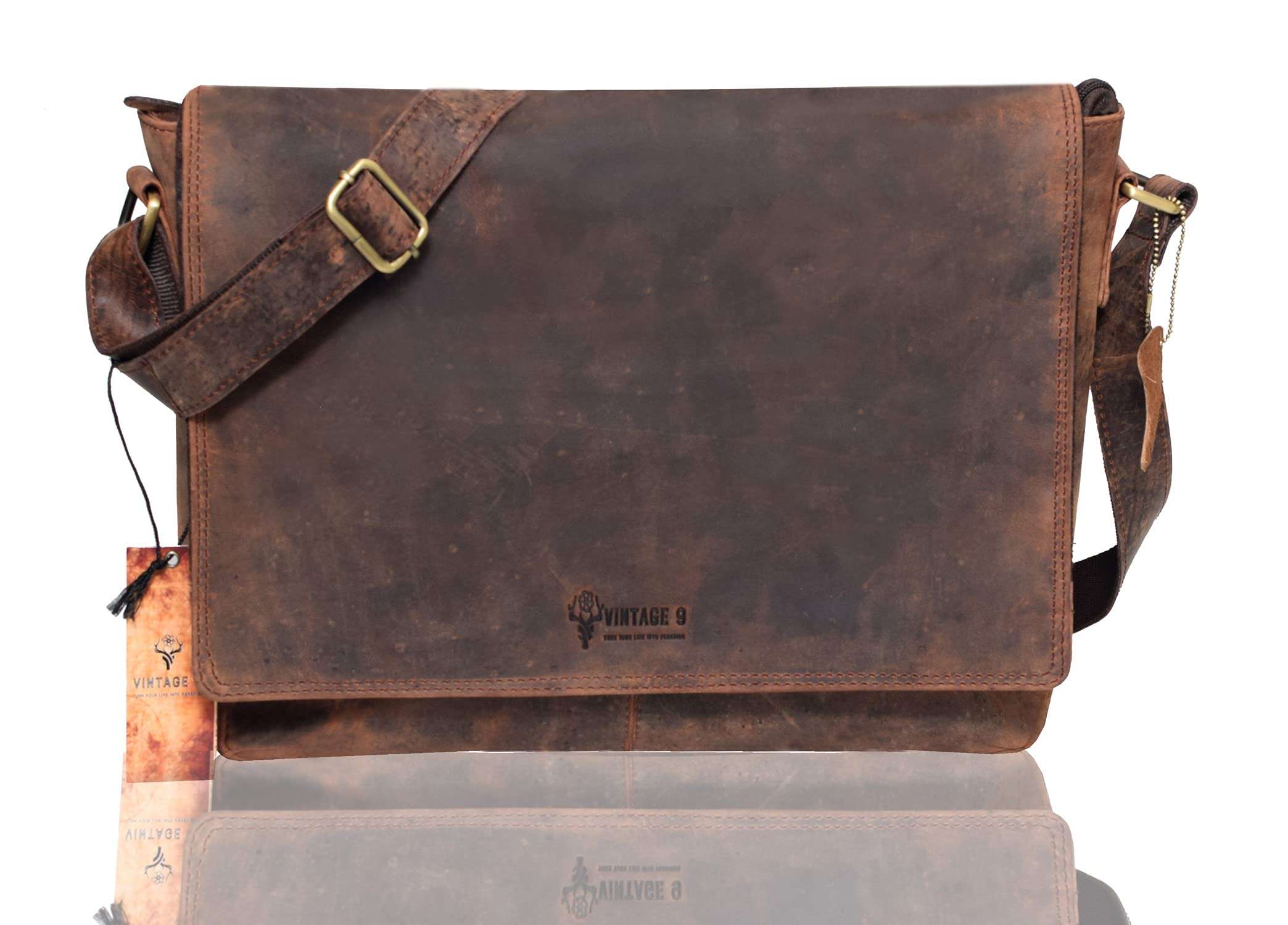 VINTAGE9 Leather Laptop Bag - Richton (Burgundy Hunter)