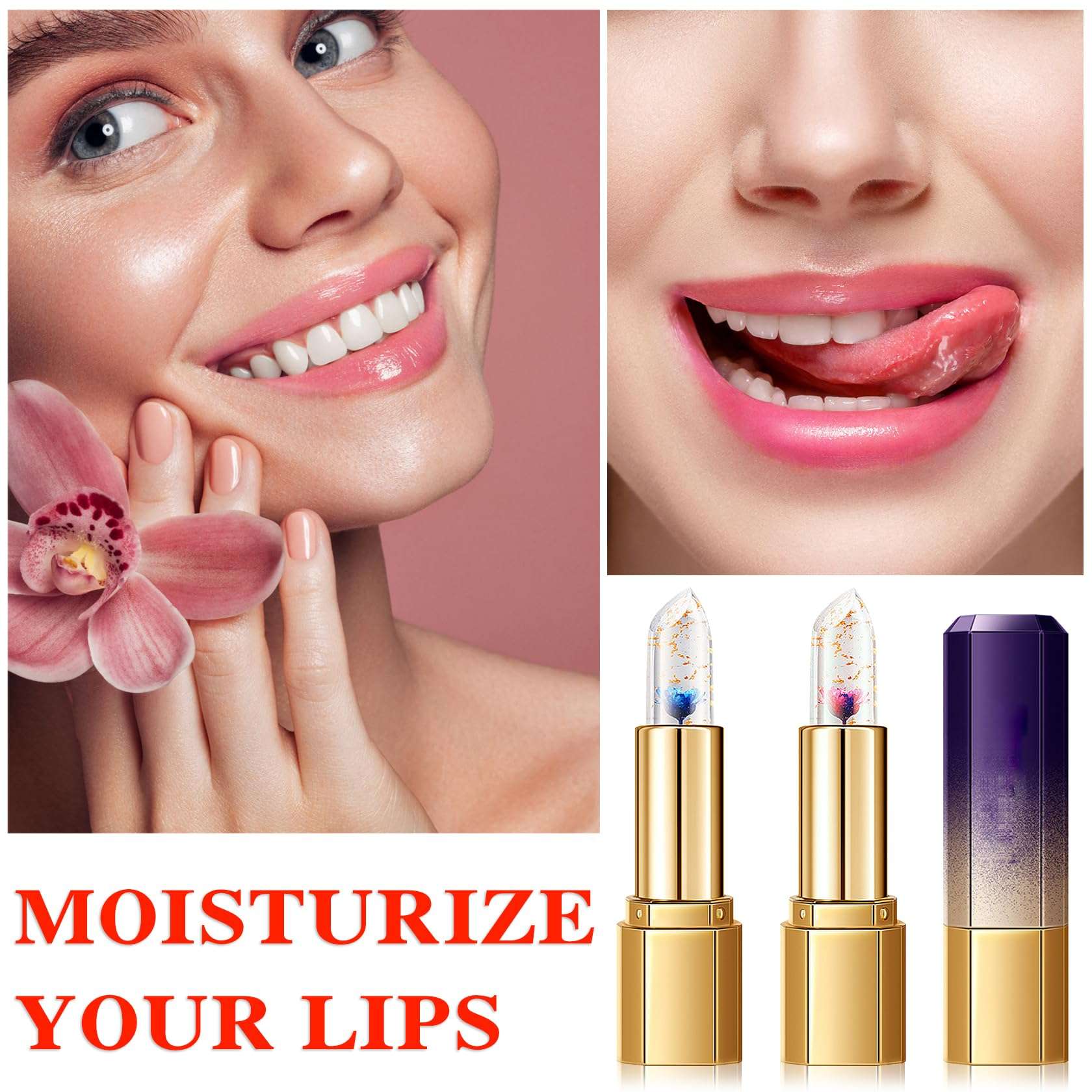 WYBLZPXZ 2 Pcs Temperature Color Change Lipstick,PH Magic Temperature Color Changing Lipstick,Lip Gloss,Long Wear Nutritious Tinted Lip Balm,Moisturizing Lip Stick Makeup Set E 3