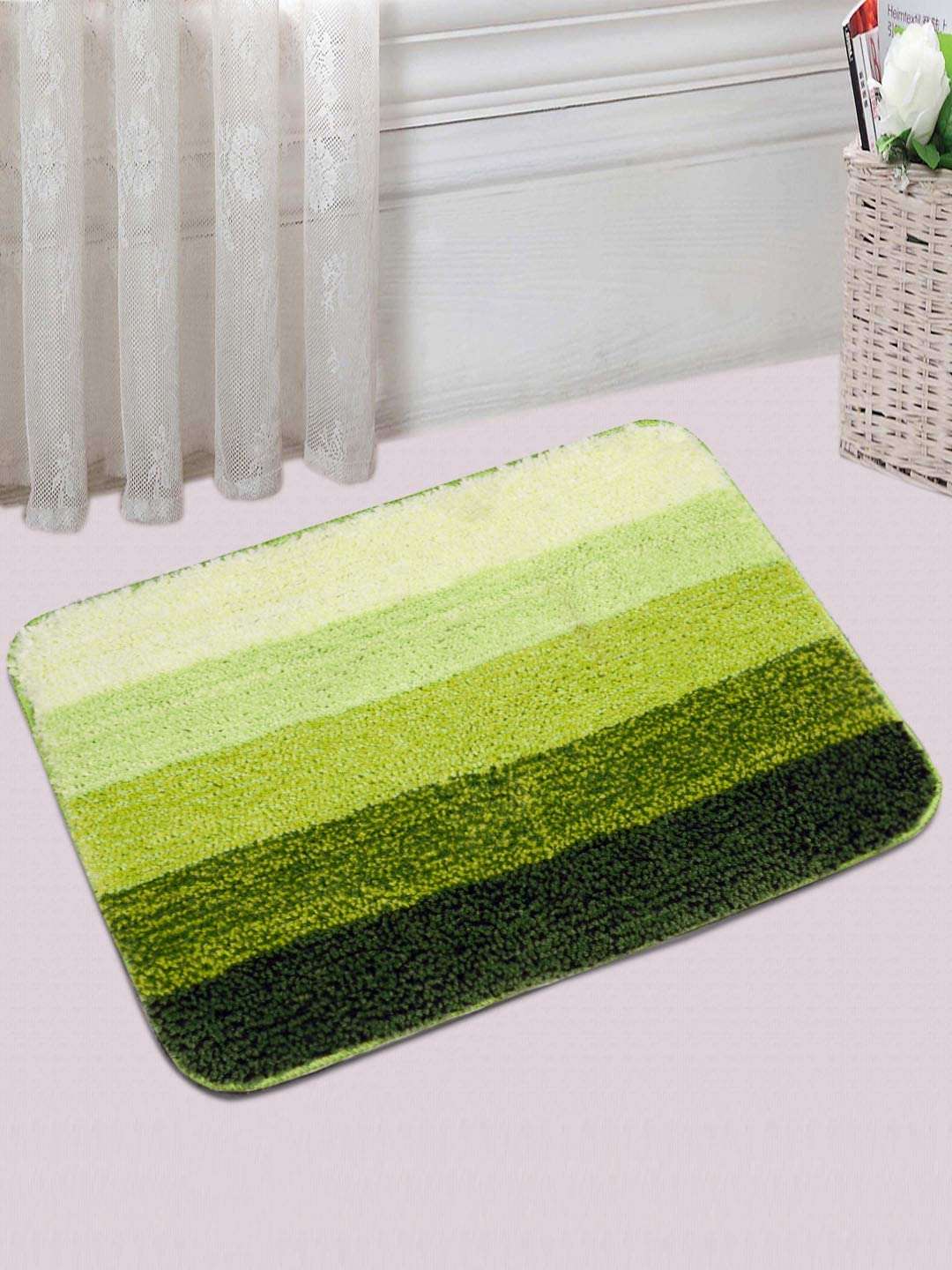 Saral Home Microfiber Striped Anti-Skid Set of 2 Bathmats (Green,38X50 cm) 3