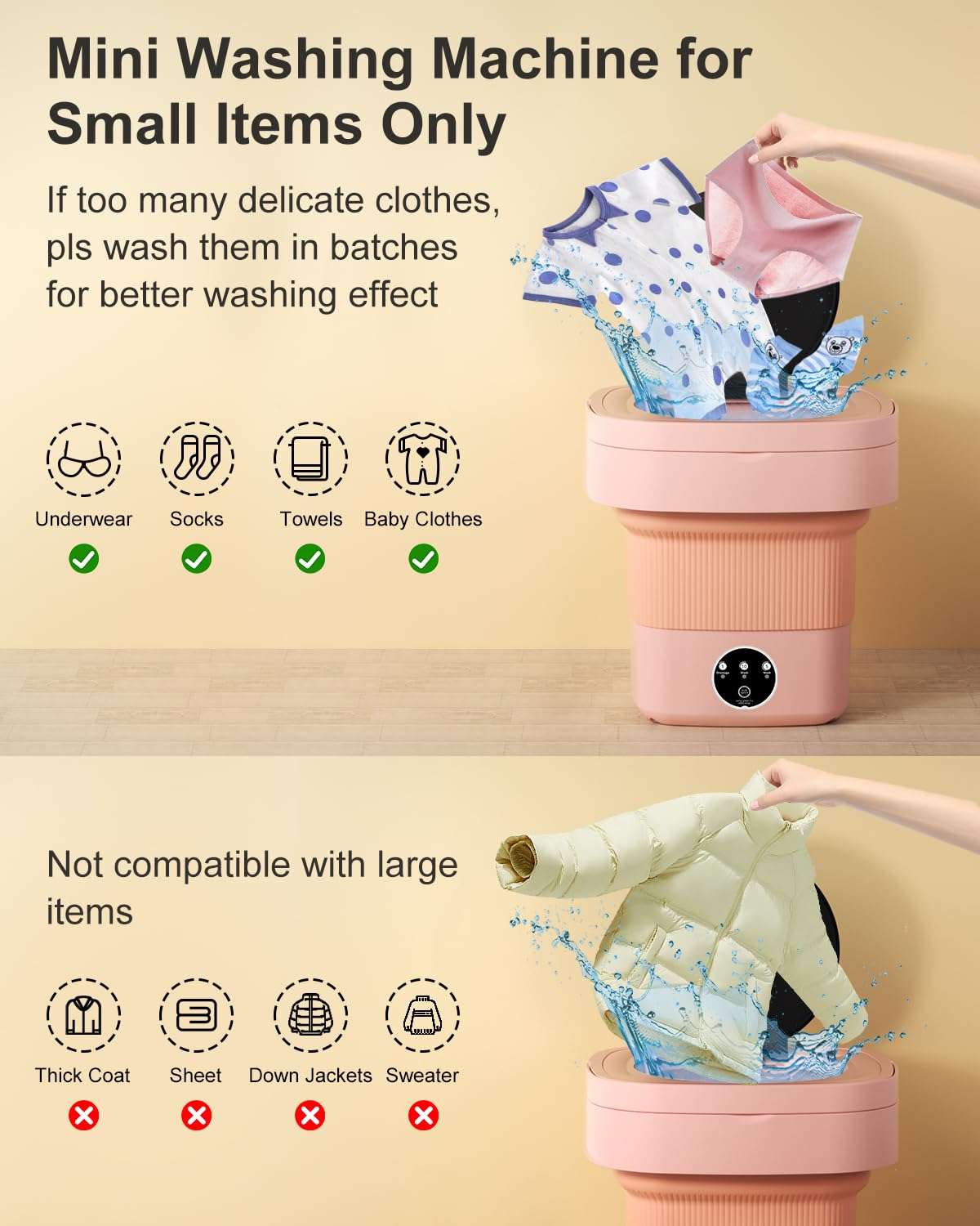 Portable Washing Machine, 9L Mini Laundry Washer with 3 Modes Cleaning for Underwear, Baby Clothes, Sock, Small Delicates. Foldable Washer and Dryer Combo for Apartment, Home,Hotel, Camping,RV(Orange) 4