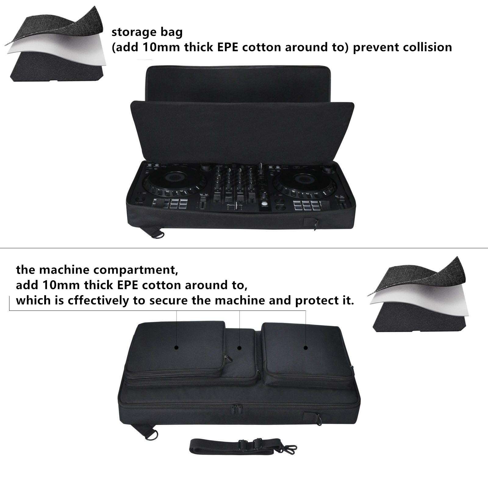 Multi-function storage bag case, suitable for Pioneer DDJ-Flx6/SX/ SX2/ SX3 jukebox, portable adjustable shoulder strap travel essential multi-storage bag (DDJ-FLX 6) 4