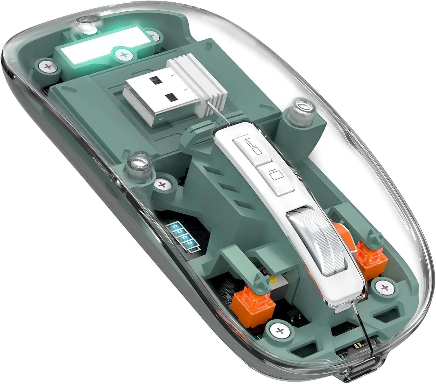 MICROWARE Wireless Transparent Mouse for Computer,Bluetooth Mouse Rechargeale,Power Display,DPI,Shortcut, Bluetooth5.1 + 2.4GHz 2in1 Receiver(USB)-Compatible with Laptop/Mac/iPad/Chromebook