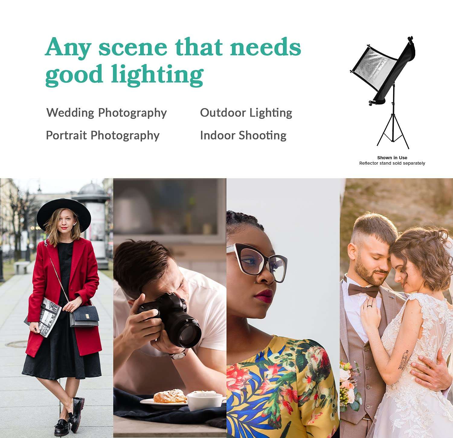 LimoStudio Clamshell U Shaped Light Reflector/Diffuser Kit 70"x24" Curved Photo Reflector for Photo Video Studio with Black/Silver/White/Gold, Carry Bag, AGG3234 6