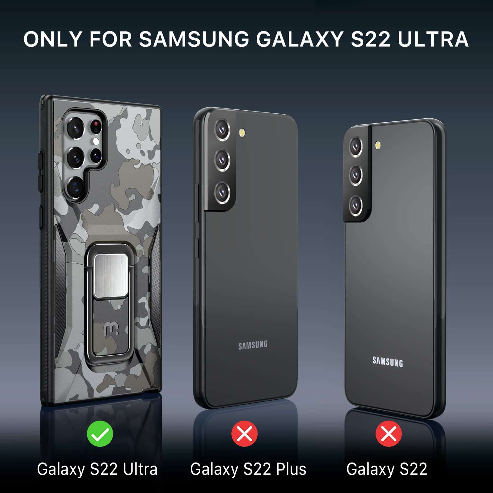 MYBAT Pro Shockproof Stealth Series with Stand Phone Case for Samsung Galaxy S22 Ultra 6.8 inch, Support Magnetic Car Mount, Heavy Duty Military Grade Drop Protective Case with Kickstand - Black Camo 3