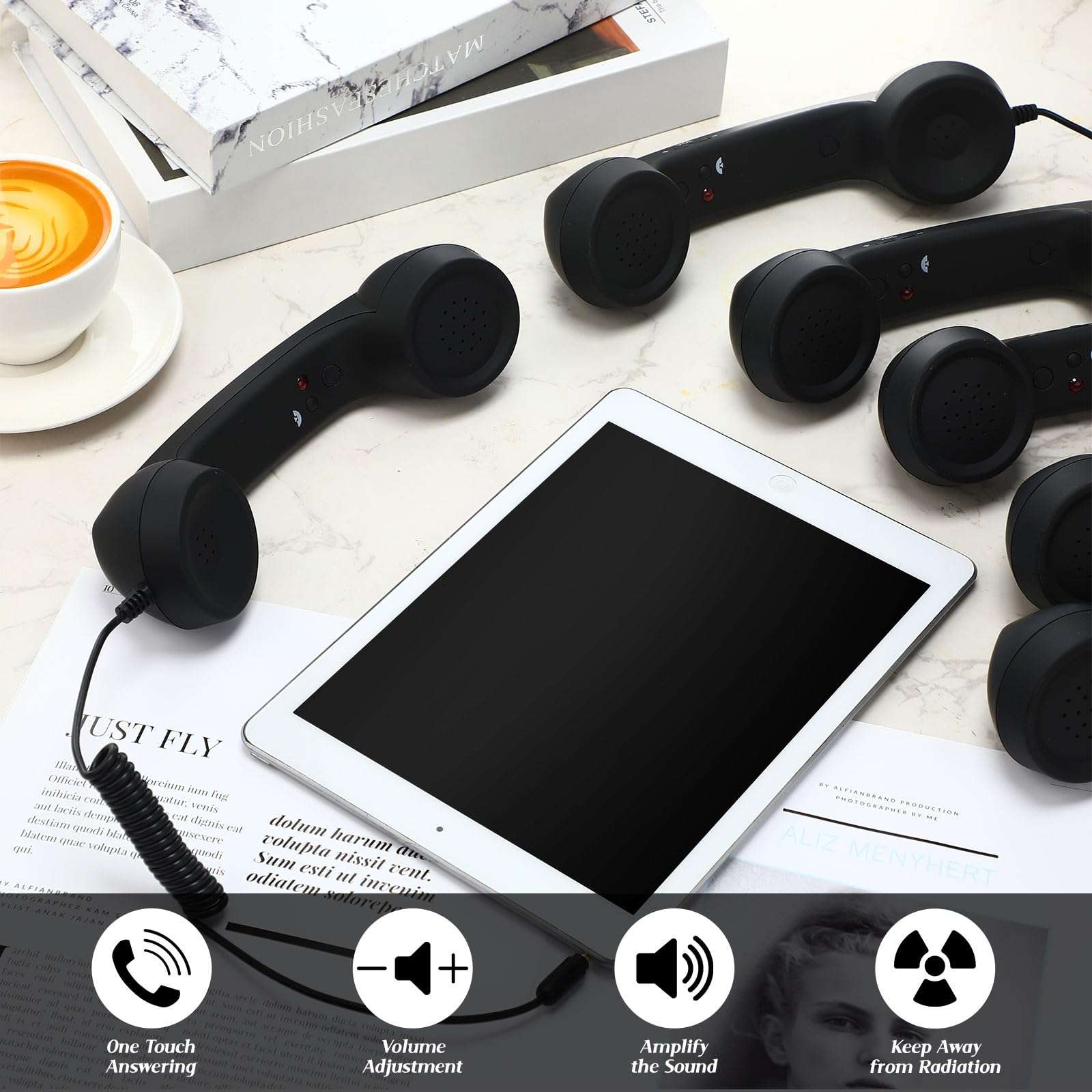 Kingdder 6 Pcs Retro Cell Phone Handset Black 3.5 mm Telephone Handset for Mobile Old Pad Headset Handheld Receiver 5