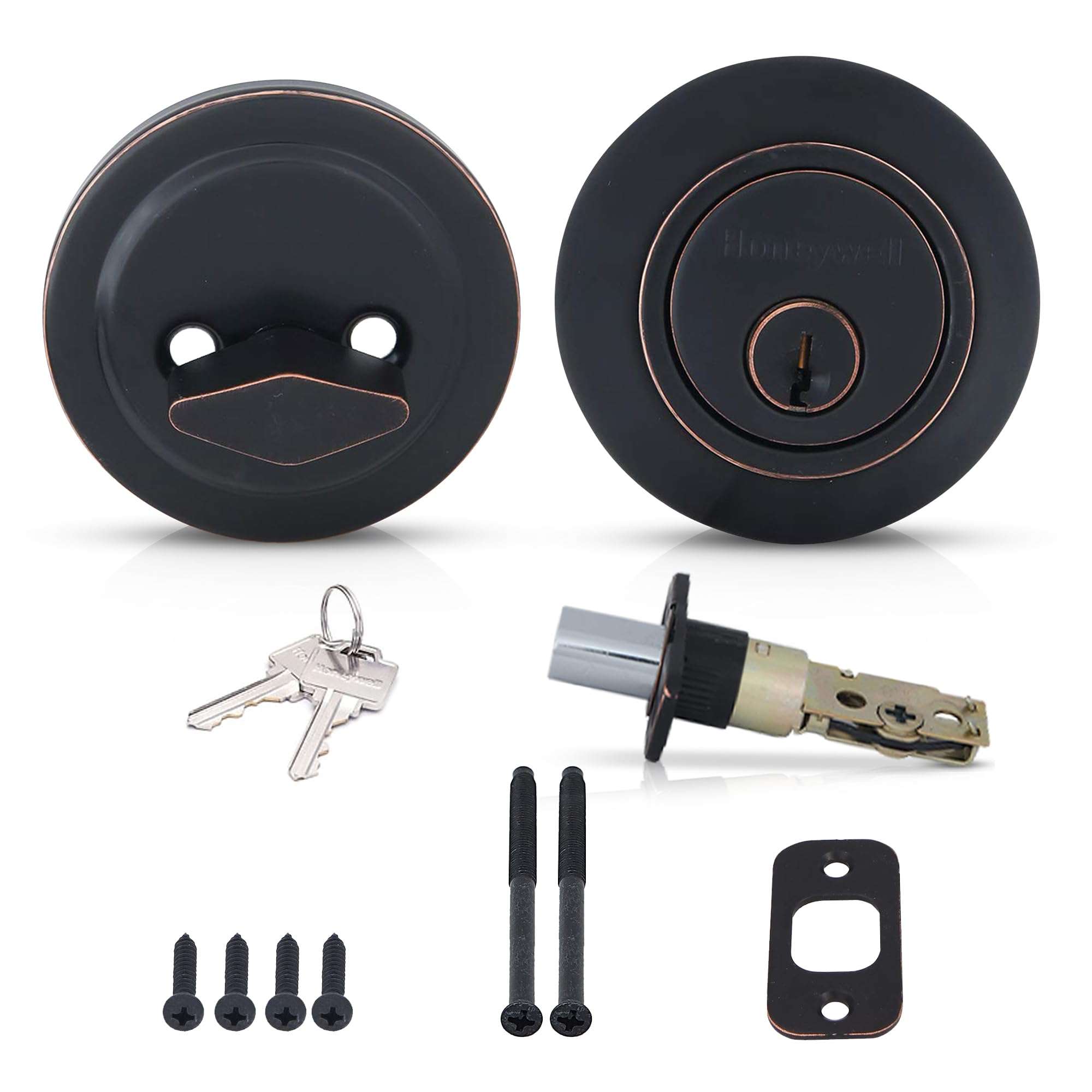 Honeywell Safes & Door Locks - Single Cylinder Front Door Deadbolt Lock Set - Anti-bump Resistant Dead Bolt Lock for Exterior Doors with 2 Entry Keys - 3 x 5 x 8.5 inches - Oil Rubbed Bronze - 8111409 1