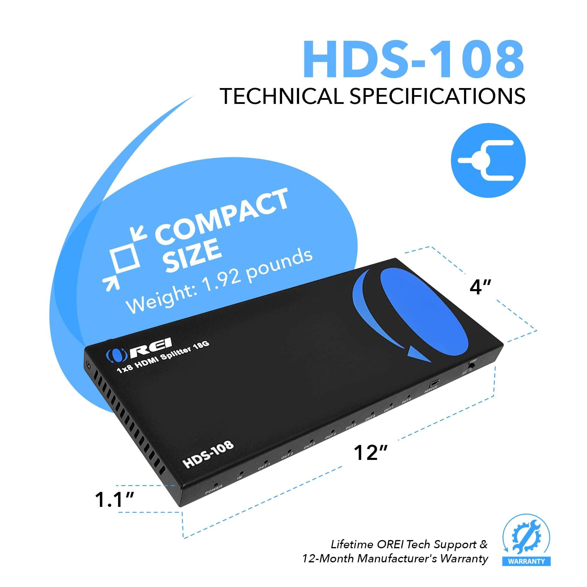 OREI UltraHD 1 in 8 Out HDMI Splitter 4K@60Hz 4:4:4 - HDMI 2.0 and HDCP 2.2 compliant with 3D support and EDID control 5