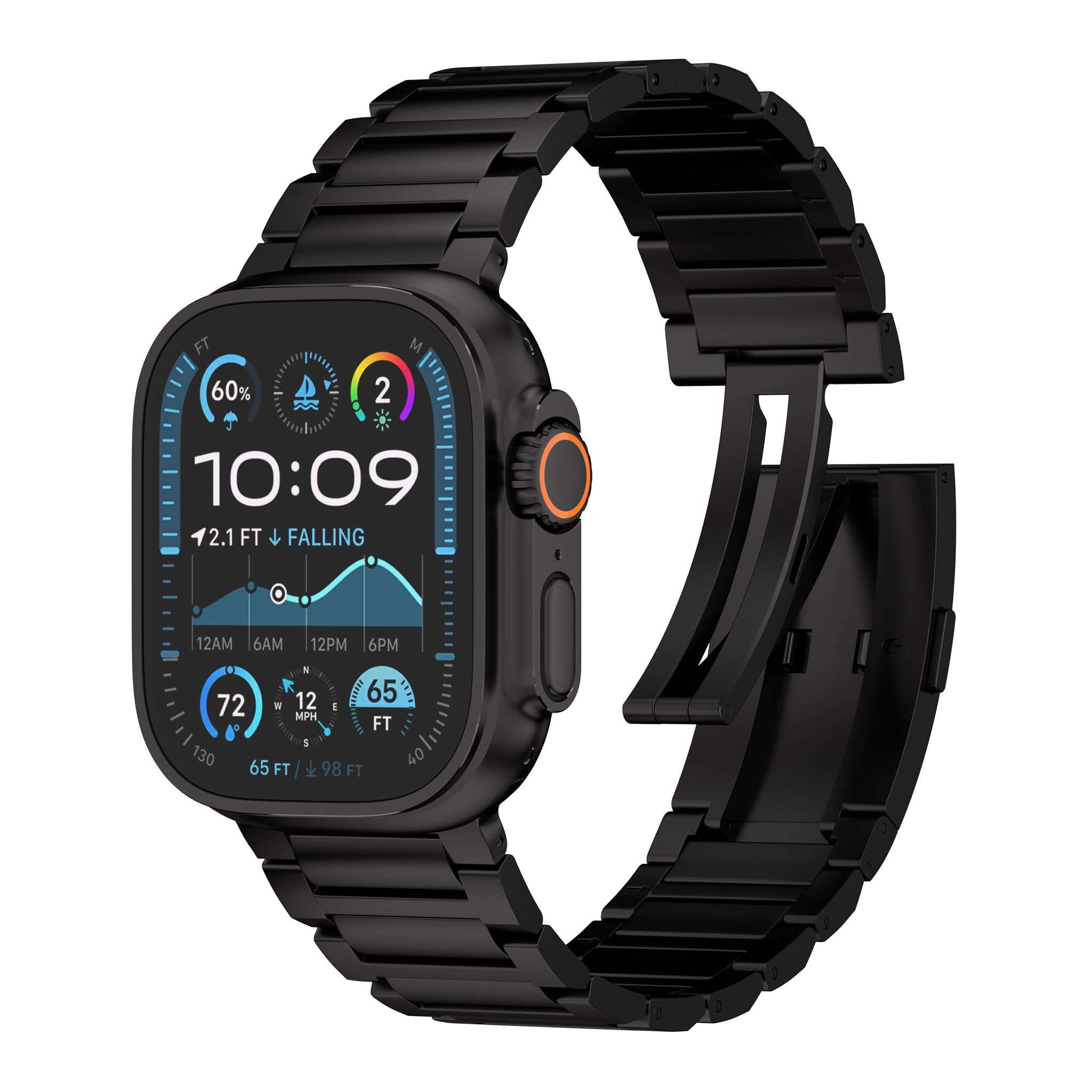 Ultra Supply Co. Titan G4 Titanium Watch Band - Compatible w/Apple Ultra 3, 2, 1 49mm, Series 10 46mm & Older Versions - Metal Strap with Folding Buckle, DLC Coating Scratch-Proof Design - Black 1