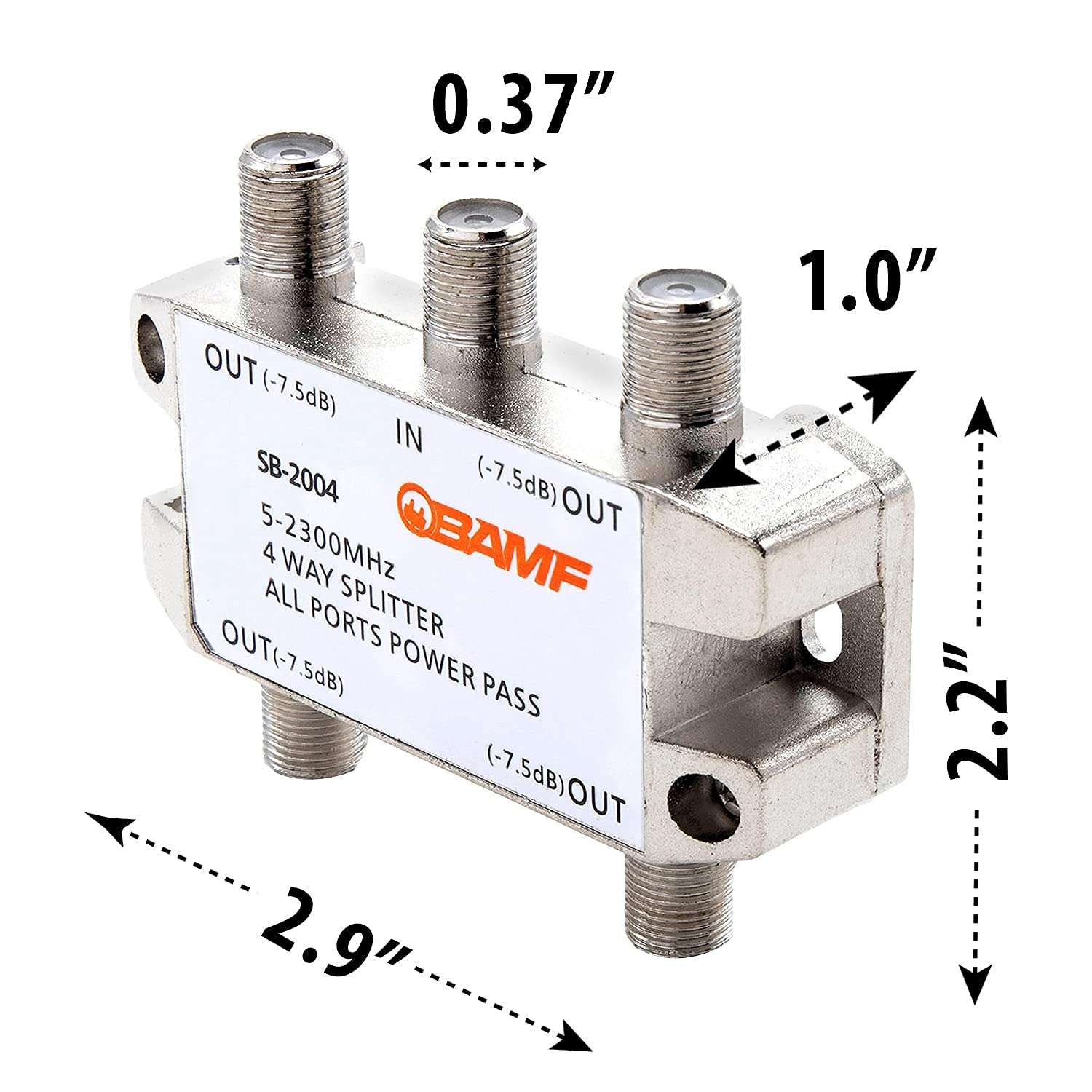 BAMF 4-Way Coax Cable Splitter Bi-Directional MoCA 5-2300MHz 3