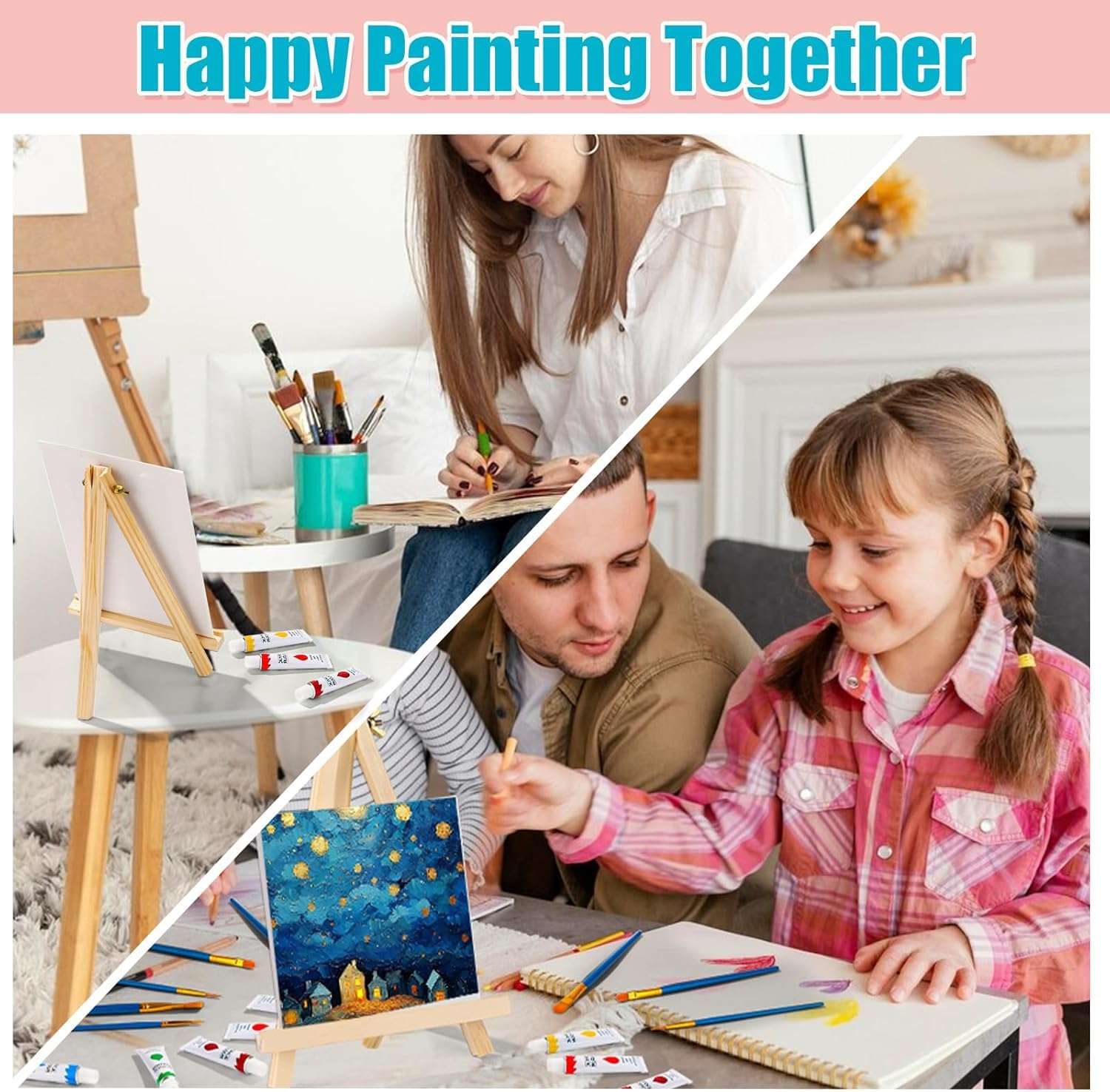 BOSSNOUK 26-Pcs Acrylic Paint Set with 12 Vibrant Colors, 10 Professional Brushes, 2 Canvas Panels with Wooden Easel Stands & Palette | Complete DIY Art Kit for Kids, Students & Beginners 6