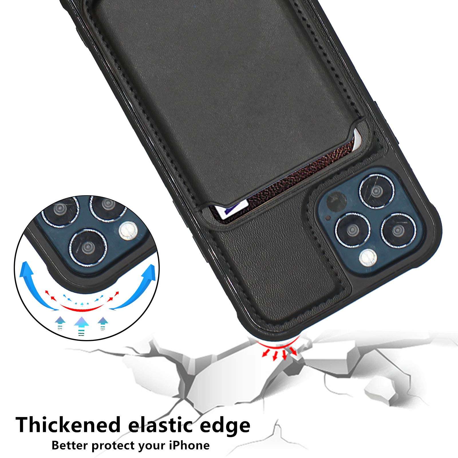 Compatible with Apple Leather case with MagSafe Holder Card Holder (for iPhone 12pro max) Shockproof Back Cover, Shockproof Mobile Phone case Protection, Compatible with Magnetic Charger (Black) 4