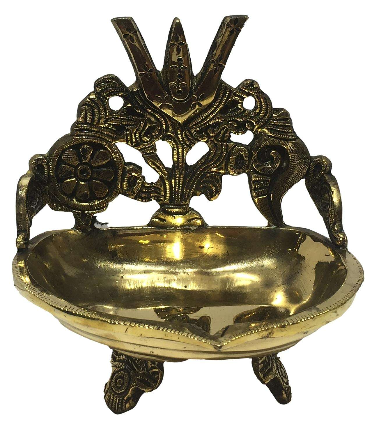 Brass Designer Thiruman Kappu/Thirunamam Conch and Chakra Jolly Lamp Grill Diya 1