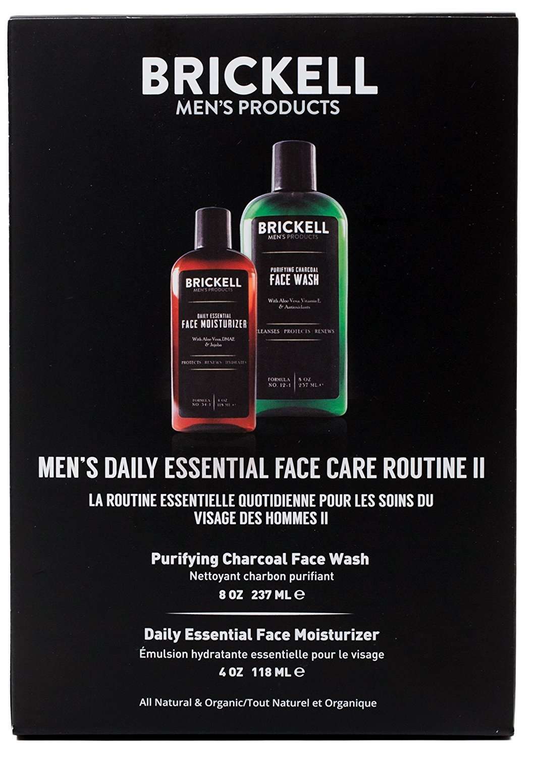 Brickell Men's Daily Essential Face Care Routine II, Purifying Charcoal Face Wash and Daily Essential Face Moisturizer, Natural and Organic, Men's Skin Care Gift Set, Scented 3