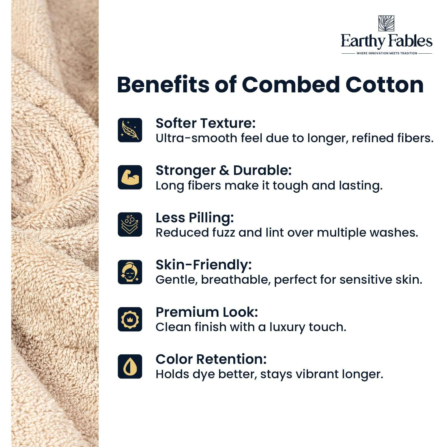 Earthy Fables Premium Face Towels - 100% Combed Cotton, 600 GSM, Ultra Soft, Quick Dry & Highly Absorbent, for Gym, Travel & Acne-Prone Skin, 30 x 30 cm, Set of 6 (Beige) 6
