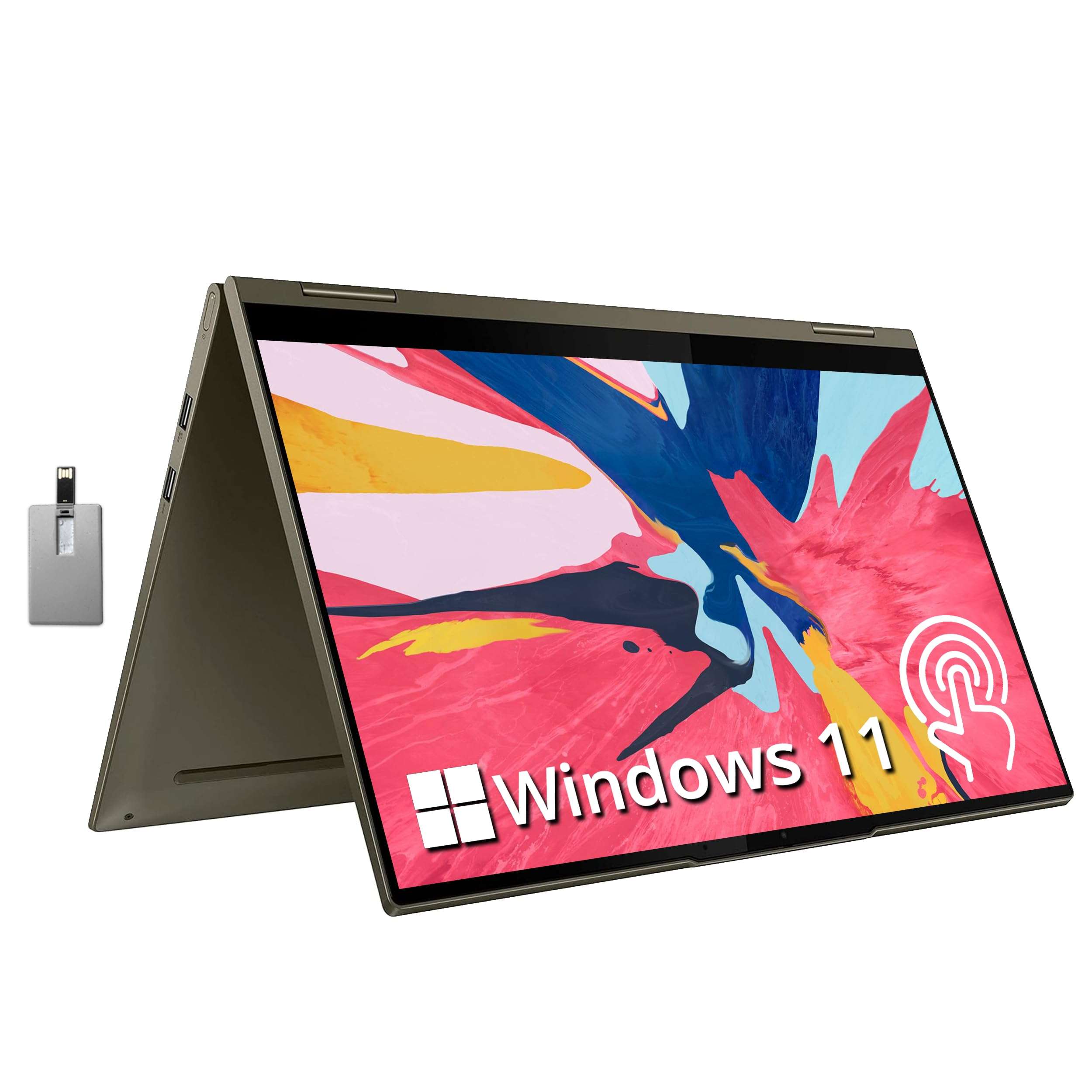 Lenovo Yoga 7i 2-in-1 360° 15.6" Touch Screen Laptop, Intel Evo Platform Core i7 1165G7, 12GB RAM, 512GB PCIe SSD, Intel Iris Xe Graphics, Backlit Keyboard, Win 11, Dark Moss, 32GB USB Card 1