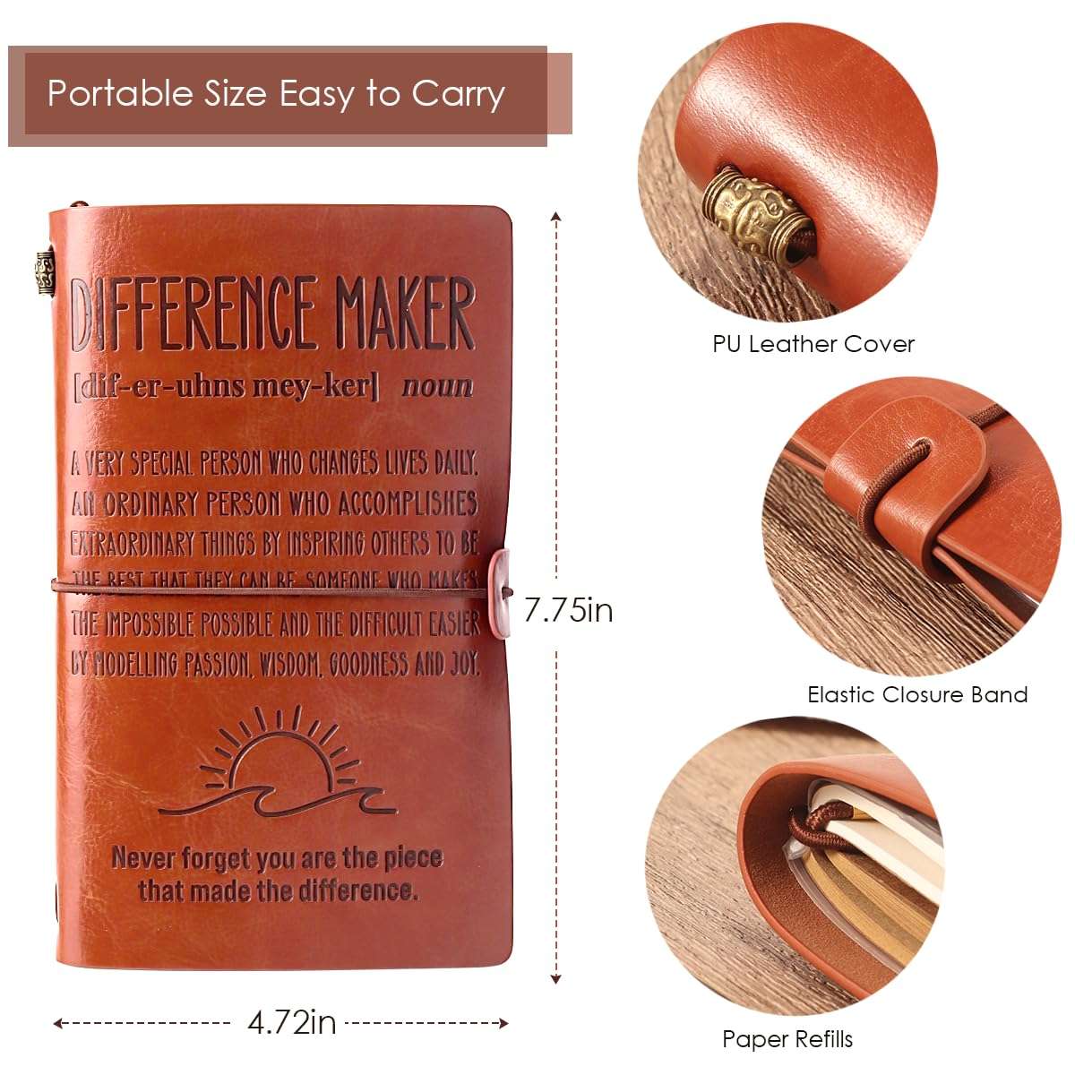 Eterfordista Difference Maker Gifts Thank You Appreciation Quote Gift for Leader Boss Women Best Mom Mentor Coach Manager Coworker Employee Teachers Day for Difference Maker Definition Leather Planners 3