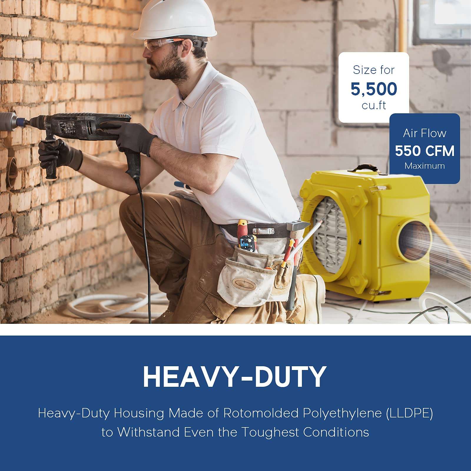 Alorair HEPA Air Scrubber Bundle Deal: 3000 CFM Air Mover & Stackable 550 CFM Negative Air Machine for Indoor Air Quality & Water Damage Restoration(1*HEPA 550 Air Scrubber, 1* Zeus Extreme Air Mover) 6