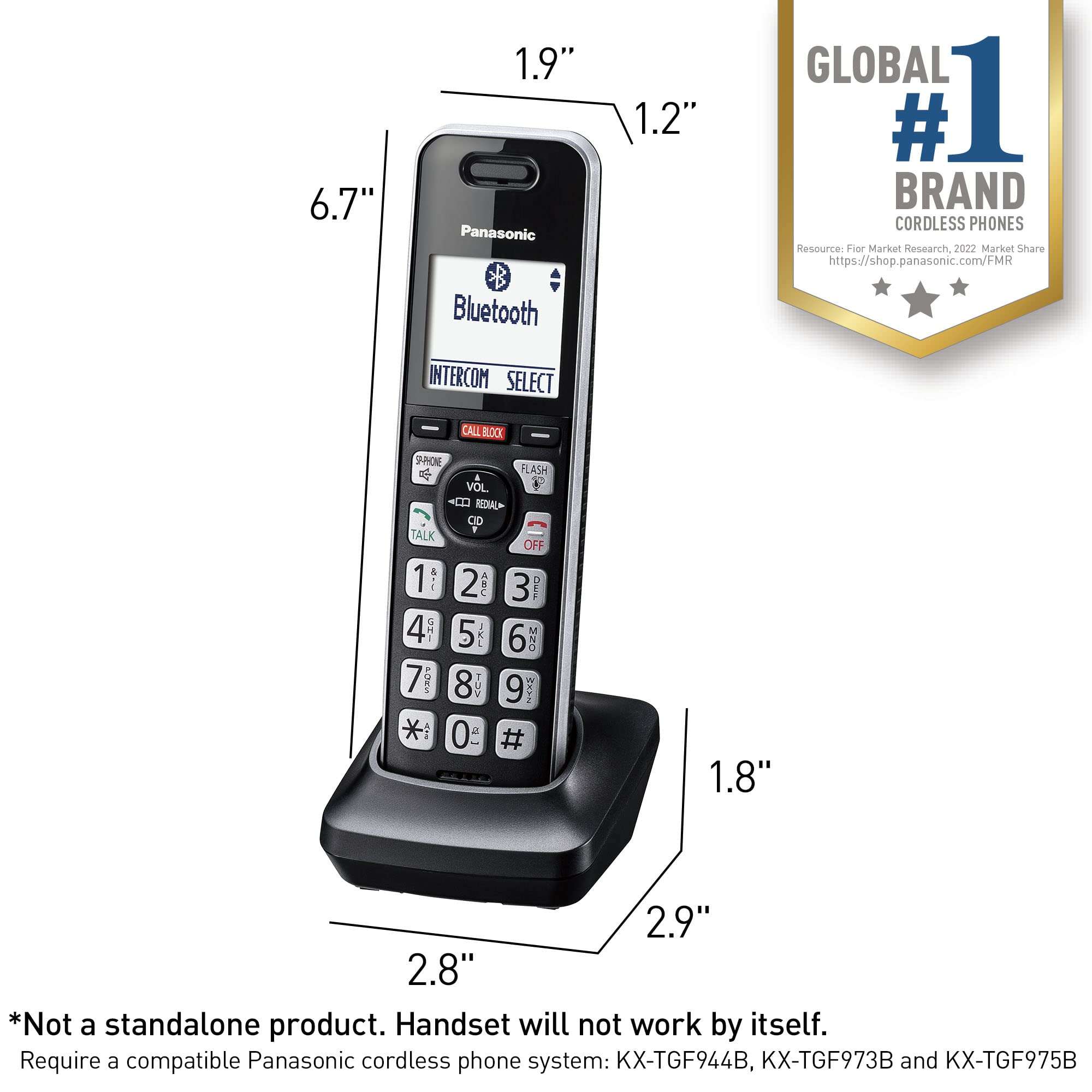 Panasonic Additional Cordless Phone Handset, Advanced Call Block, Compatible with KX-TGF94x and KX-TGF97x Series - KX-TGFA97B (Black with Silver Trim) 4