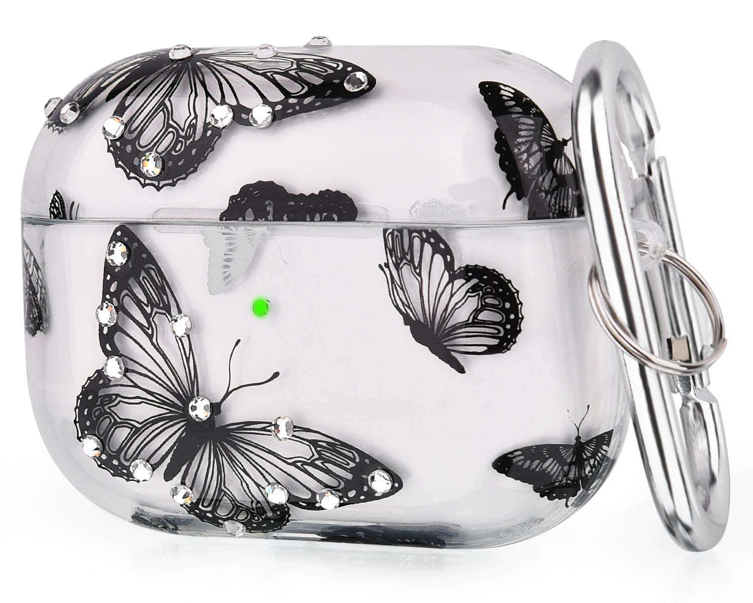 QINGQING AirPods Pro Case Cover, Clear Cute Crystal Design Skin Shockproof Protective Transparent TPU Case for Apple Airpod Pro 2019 with Keychain (Butterfly) 1