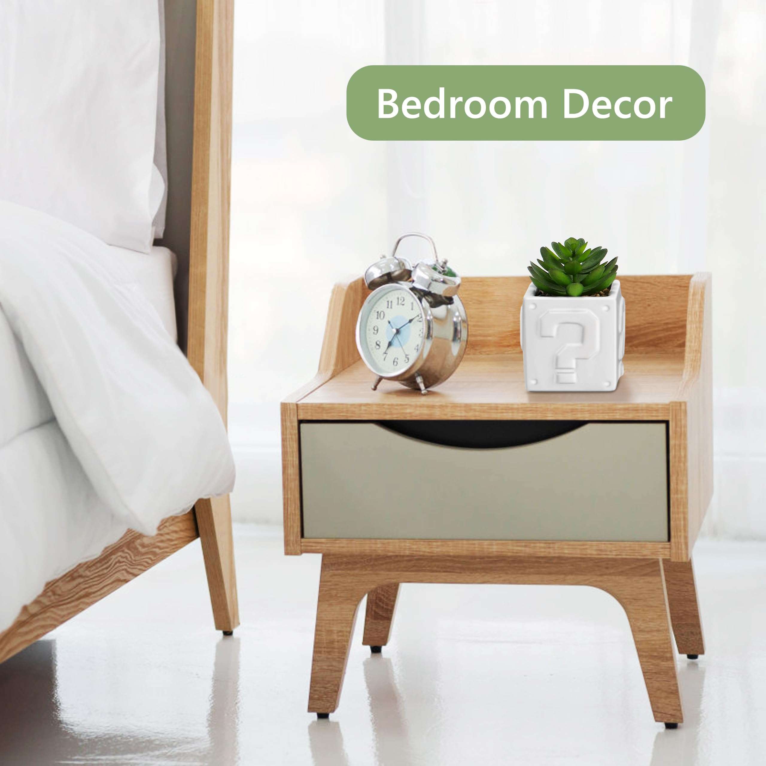 WOODWORD Fake Succulents Plants Artificial with Question Pattern White Ceramic Pot for Bathroom Bedroom Home Office Desk Shower Decor Aesthetic Indoor - Set of 1 5