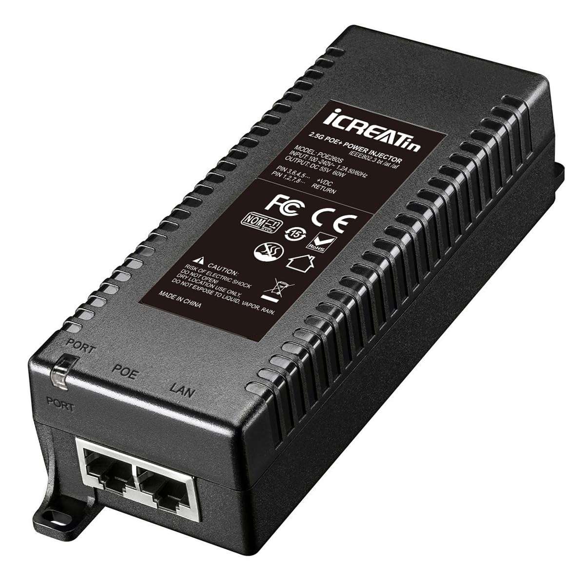 2.5G POE++ Injector 60W, IEEE 802.3bt/af/at, 2.5Gbps/1Gigabit PoE+ Ethernet Adapter, 2.5G Base-T Compliant, Network a PoE Device up to 328ft, for High Power PTZ Camera, VOIP Phone, WiFi 6 AP etc. 1